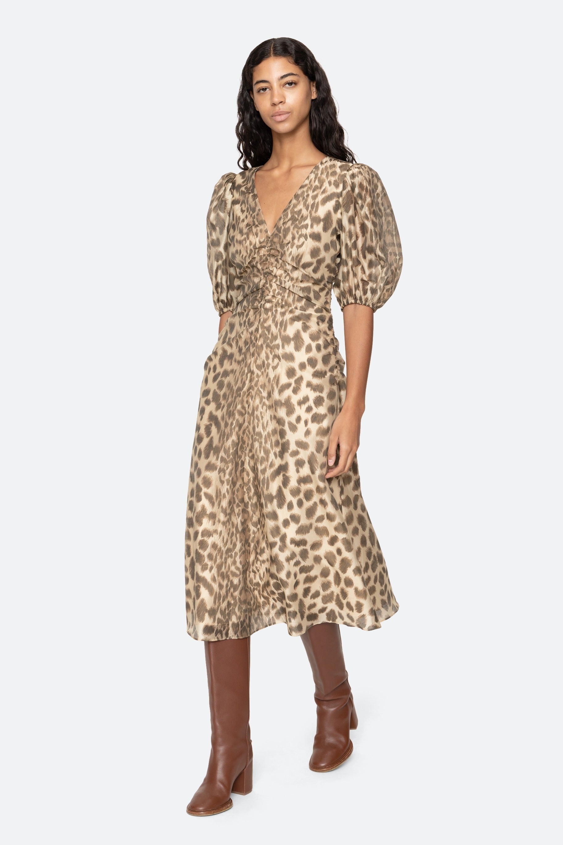 Sea New York Claude Print Puff Sleeve Midi Dress