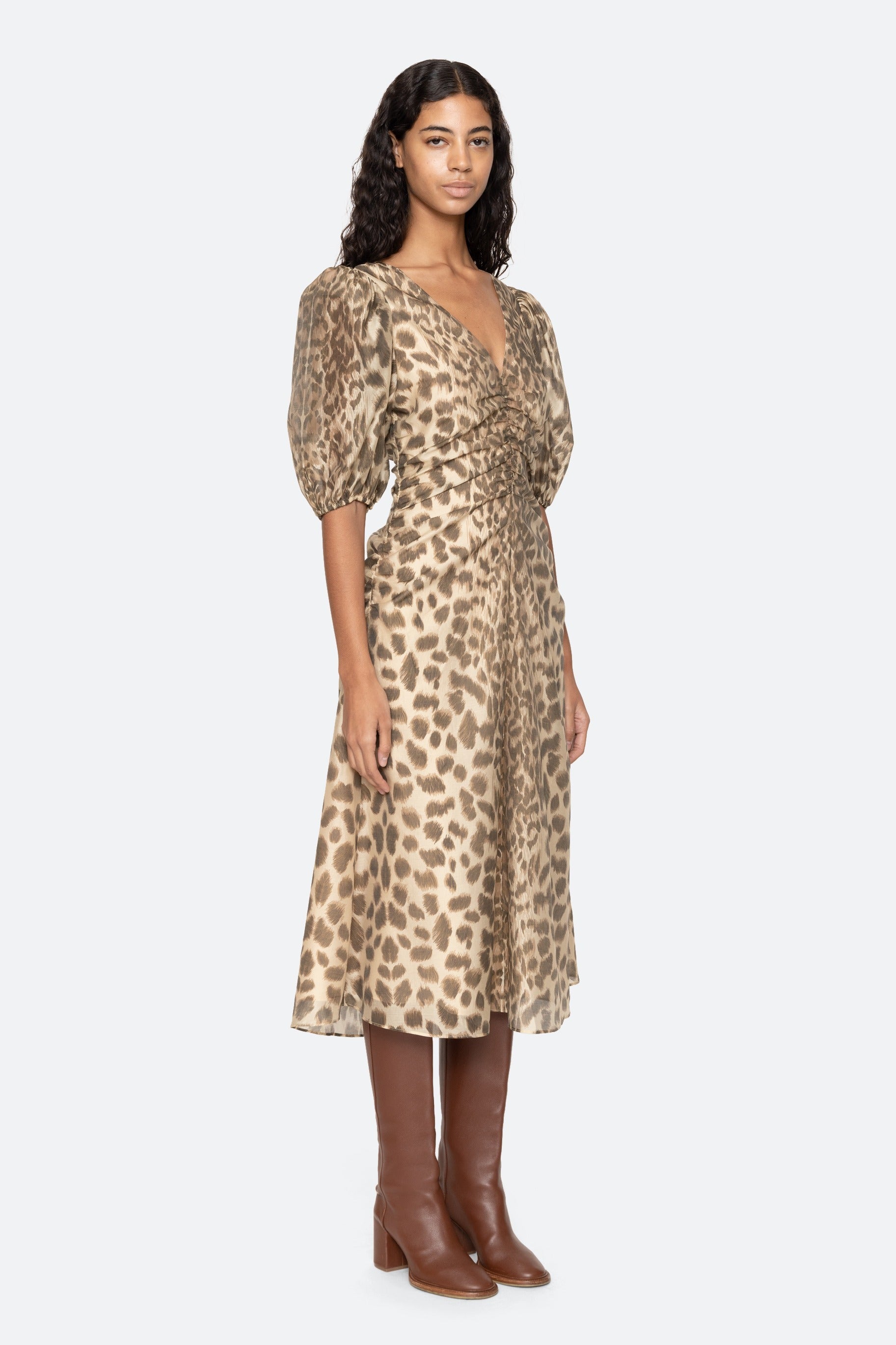 Sea New York Claude Print Puff Sleeve Midi Dress