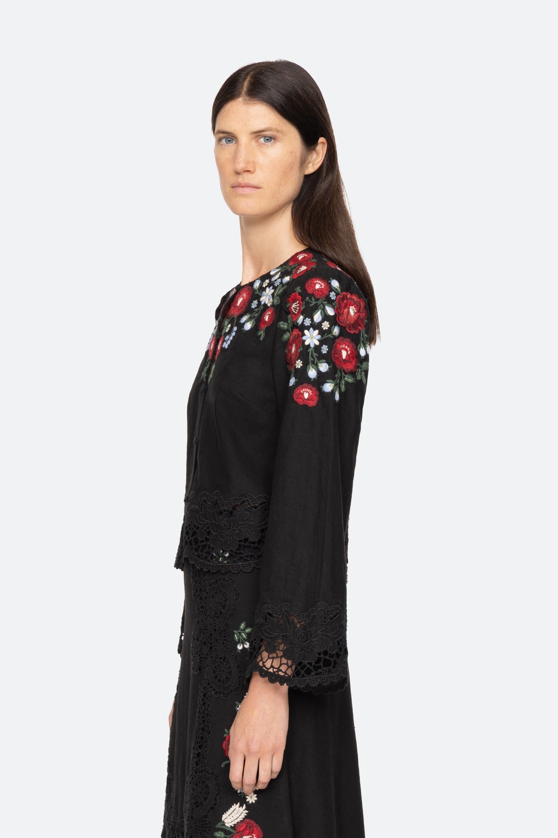 Sea New York Rosaline Embroidery Long Sleeve Button-Up Top