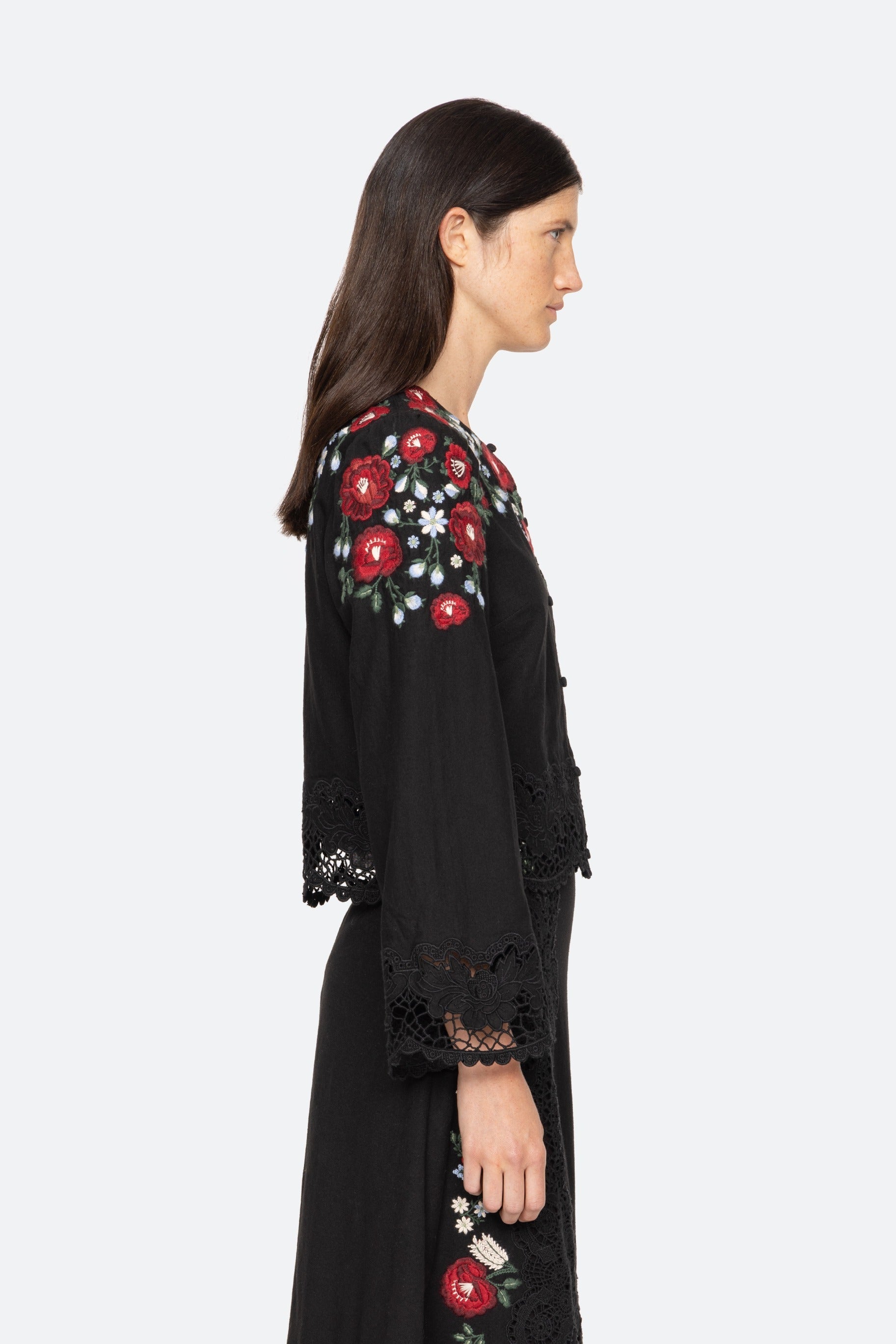 Sea New York Rosaline Embroidery Long Sleeve Button-Up Top