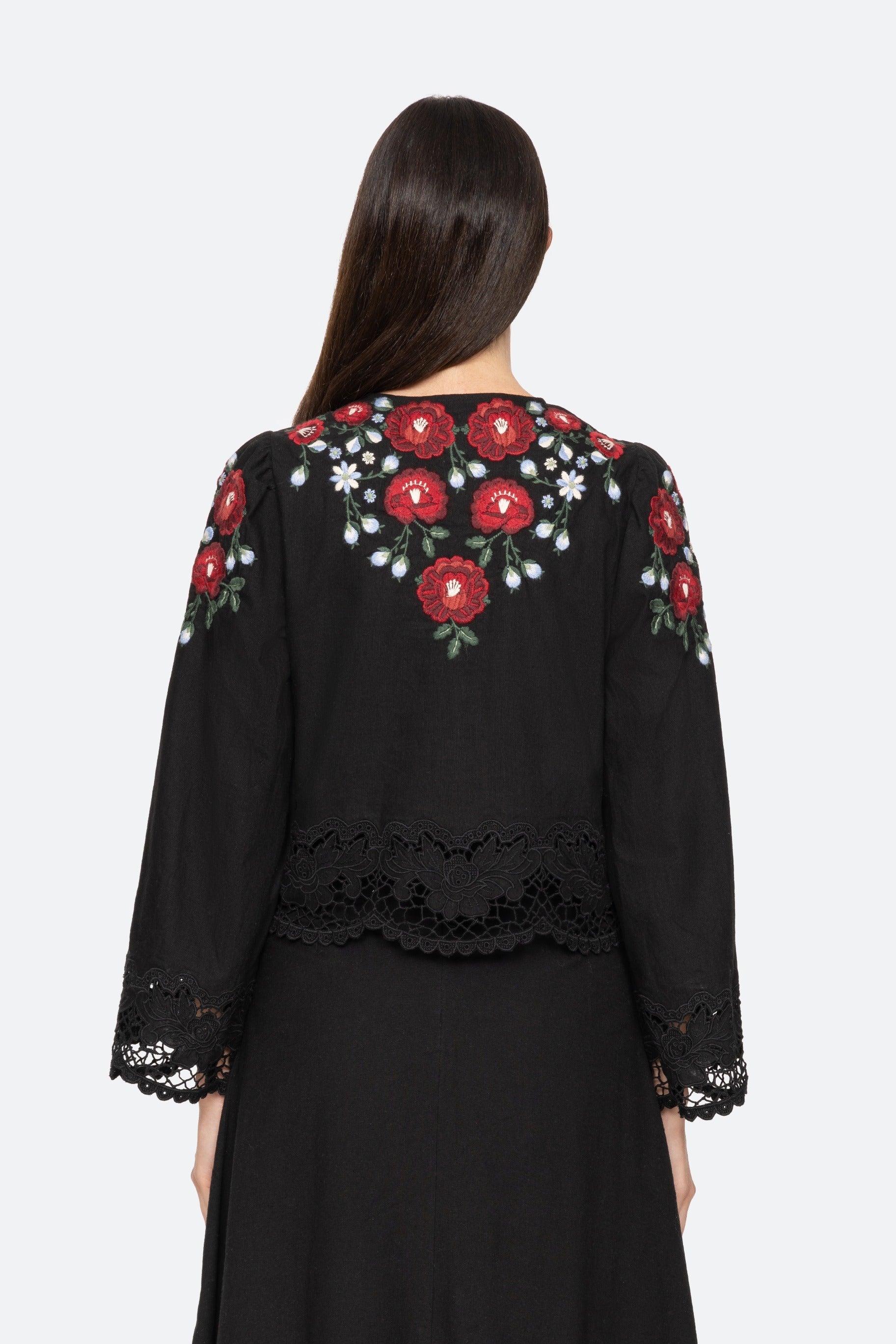 Sea New York Rosaline Embroidery Long Sleeve Button-Up Top