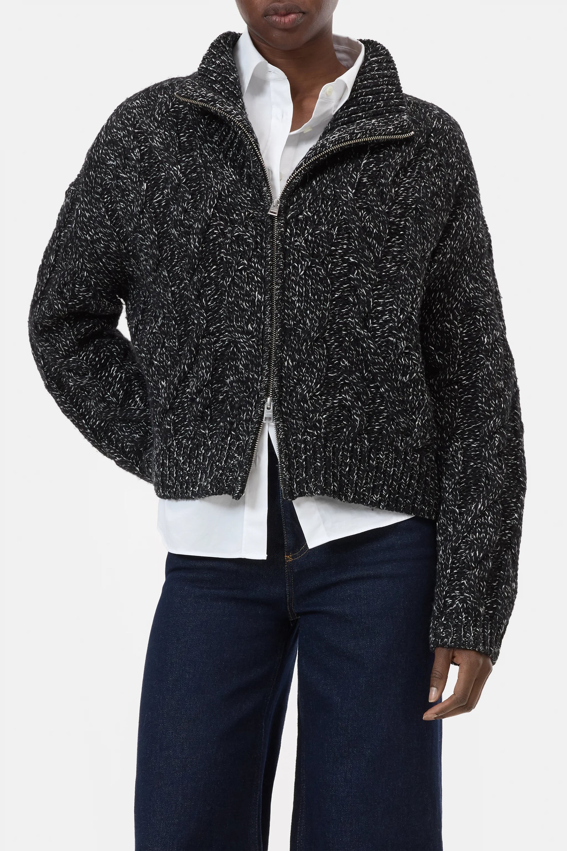 Closed Troyer Zip Cardigan in Dark Grey Melange