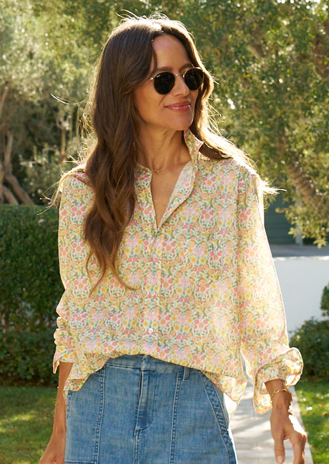 Frank & Eileen Eileen Relaxed Button-Up Shirt in Italian Cotton – Orange Yellow Pink Floral