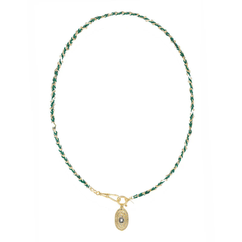 Marie Laure Chamorel necklace in Gold Green with Diamond Medallion