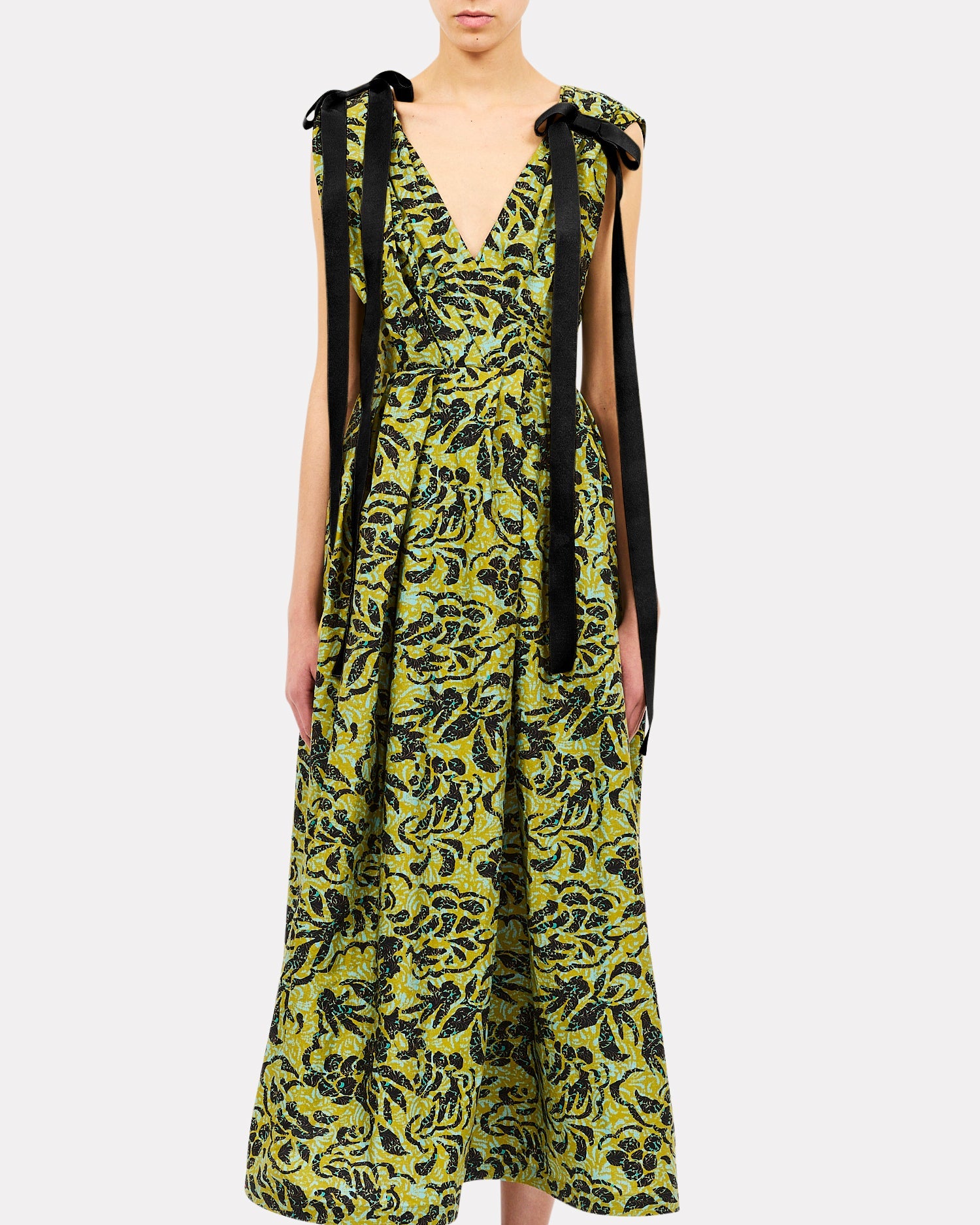 Ulla Johnson Karina Designer Bow Dress in Chartreuse