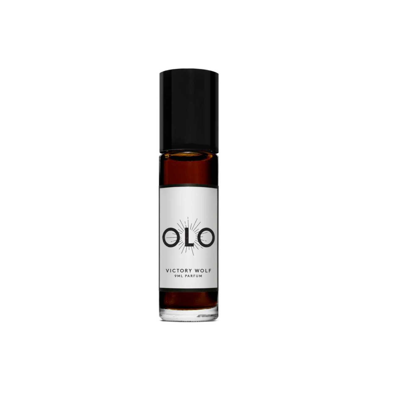 Perfume bottle labeled 'OLO' by 'Victory Wolf' on a white background