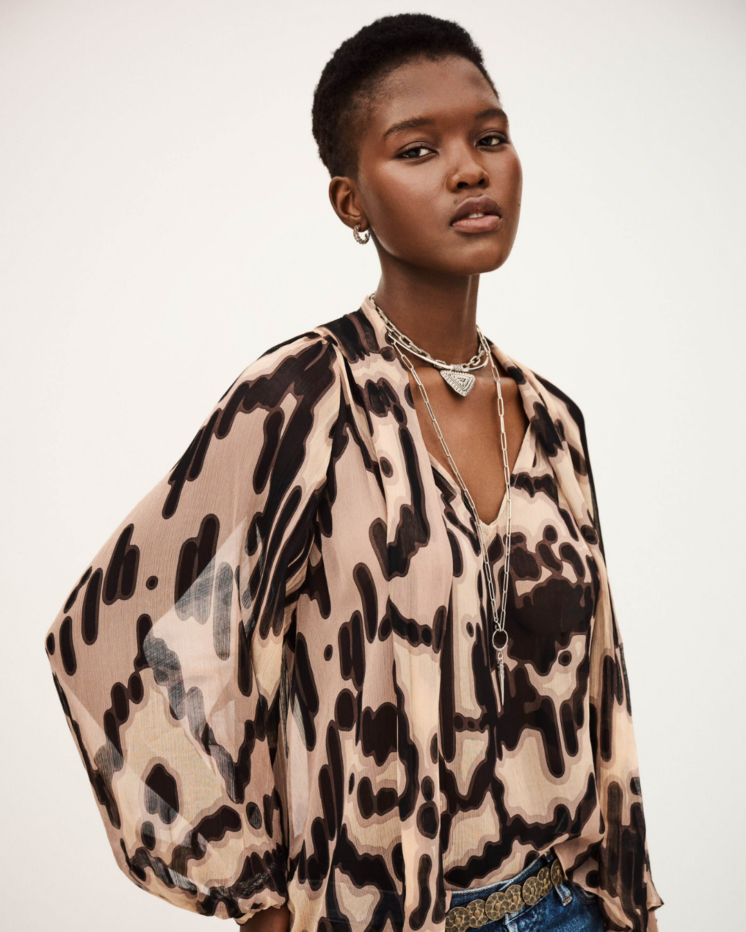 Ba&sh Alof Printed Blouse in Rose