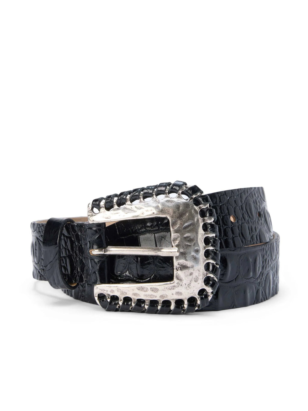 L’AGENCE Brisa Laced Croc-Embossed Belt in Black