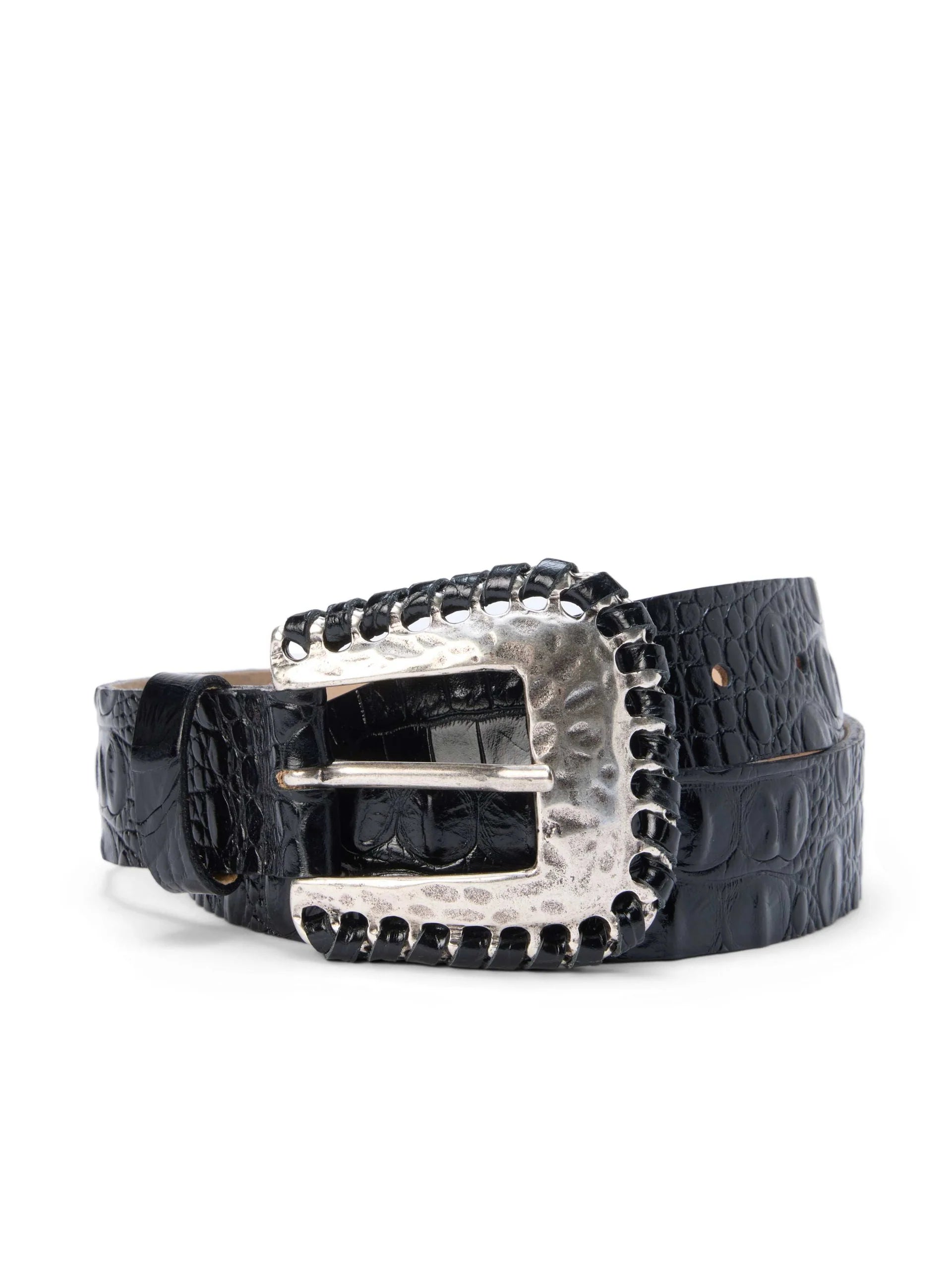L’AGENCE Brisa Laced Croc-Embossed Belt in Black