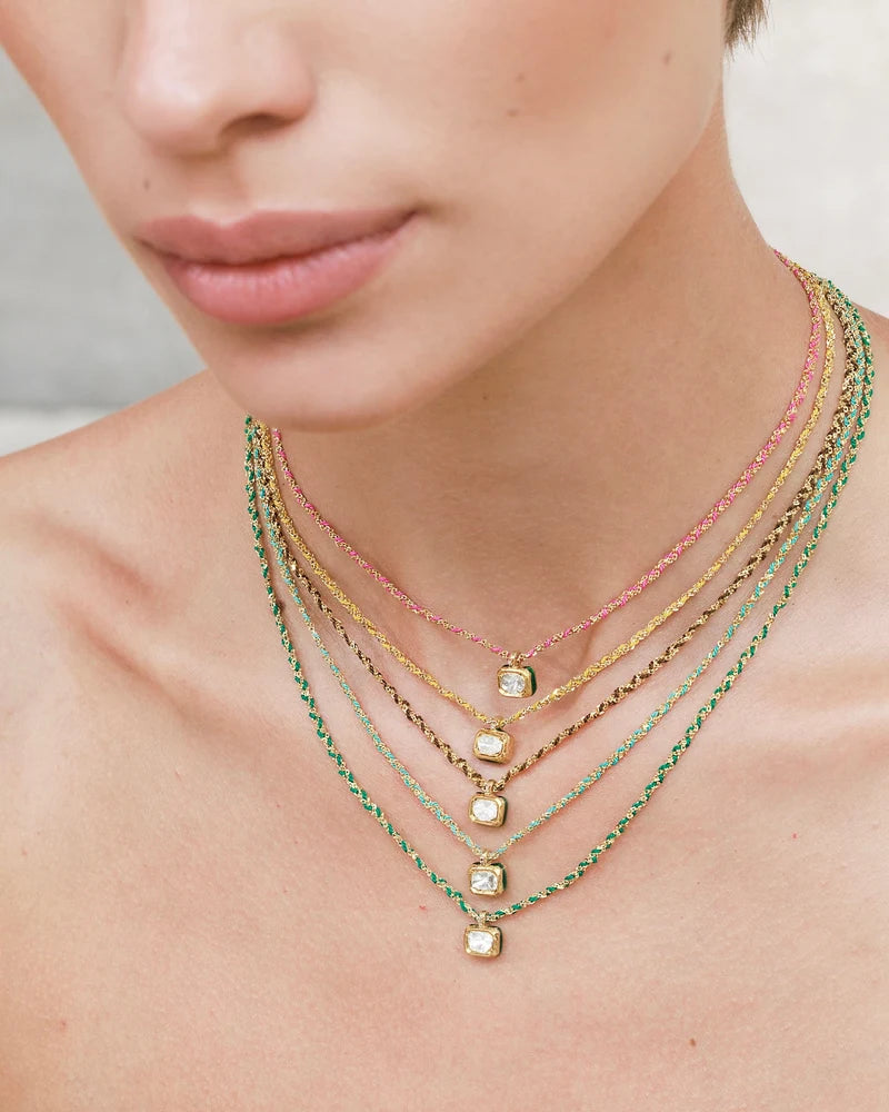 MLC Necklace in Gold Green with Diamond Pendant
