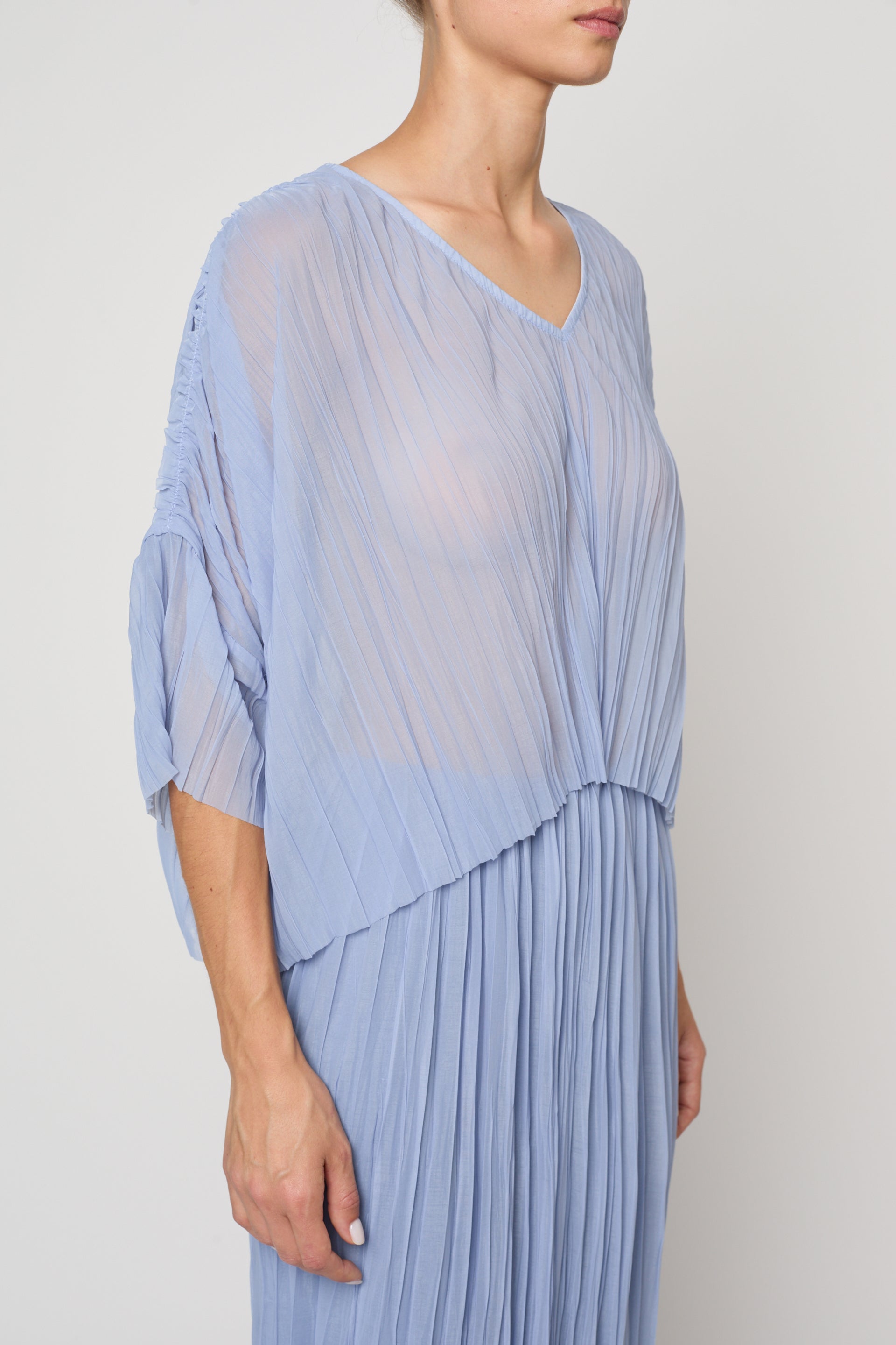 Atelier Delphine Flared Tee Random Pleats in Chambray Blue