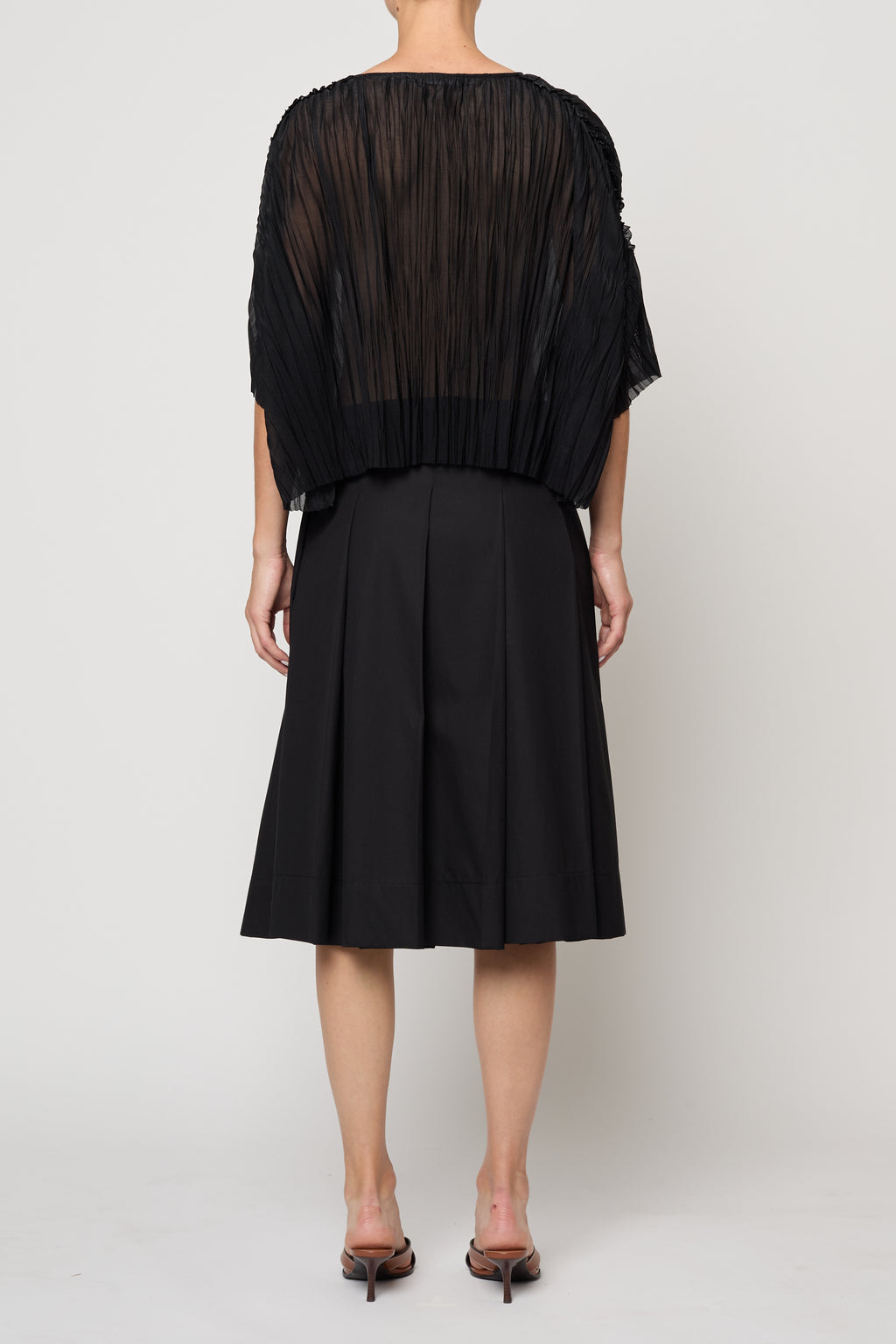 Atelier Delphine Flared Tee Random Pleats in Black