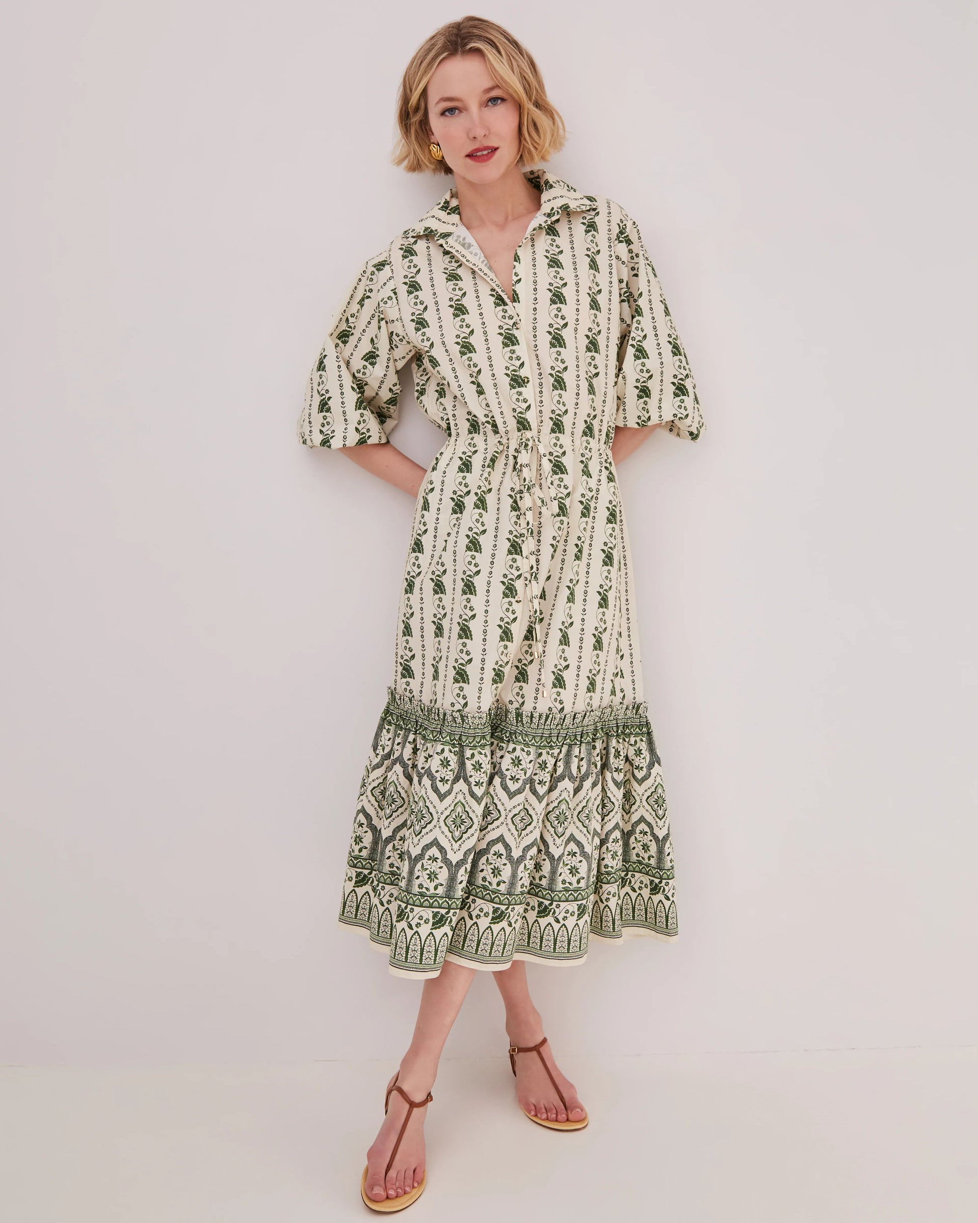 Cara Cara Hutton Dress in Vining Flora Green