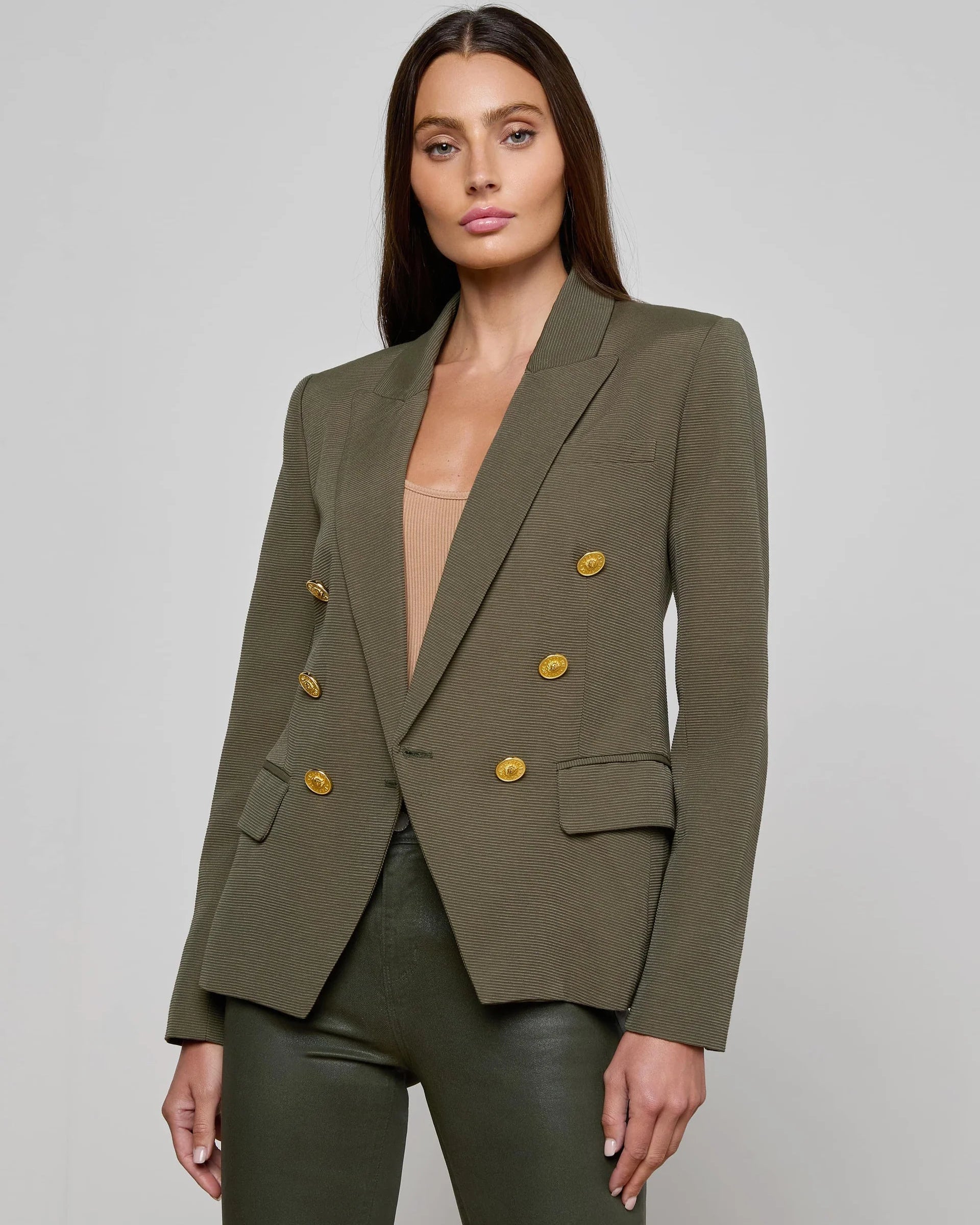 L'AGENCE Kenzie Double Breasted Blazer in Olive