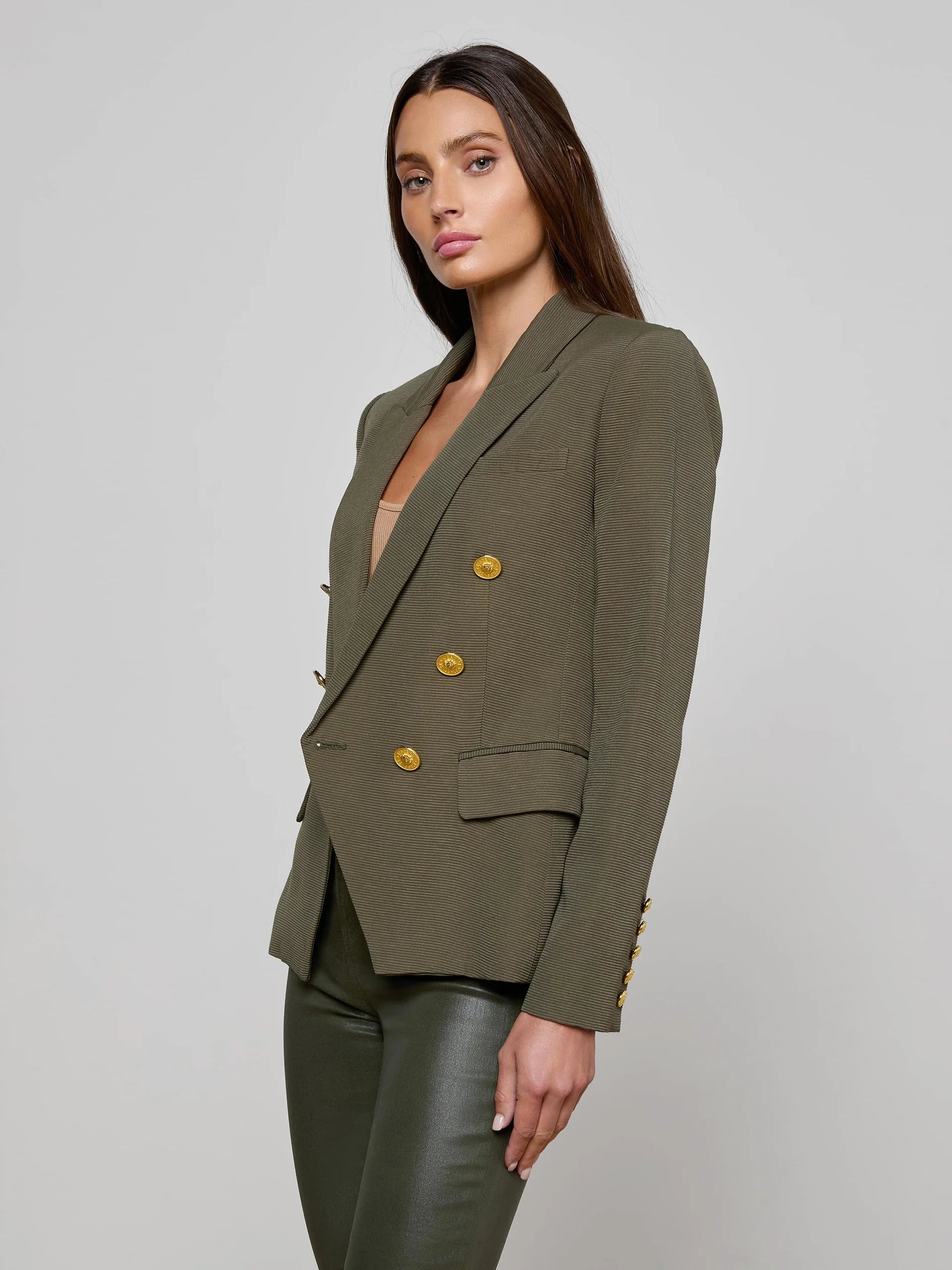 L'AGENCE Kenzie Double Breasted Blazer in Olive