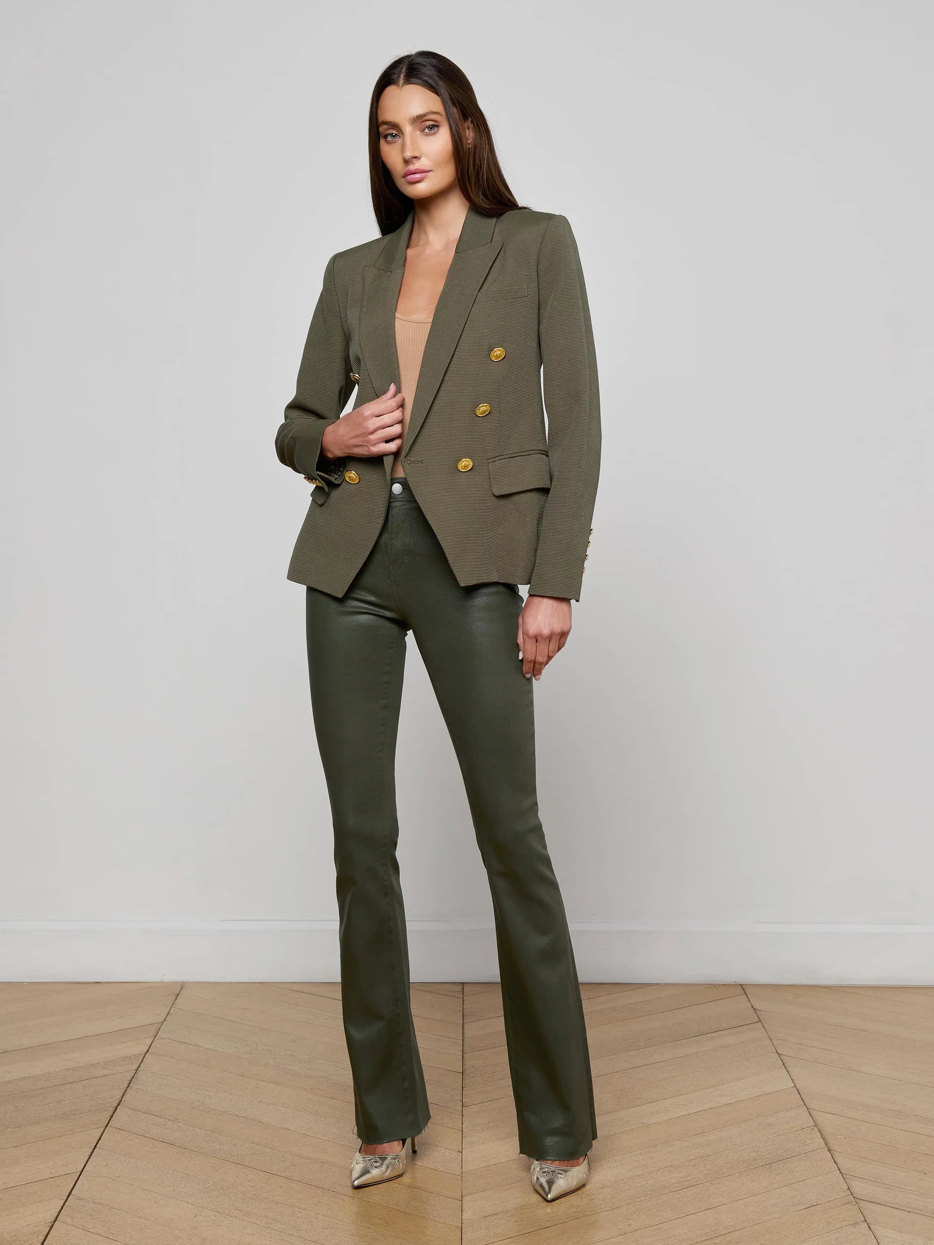 L'AGENCE Kenzie Double Breasted Blazer in Olive
