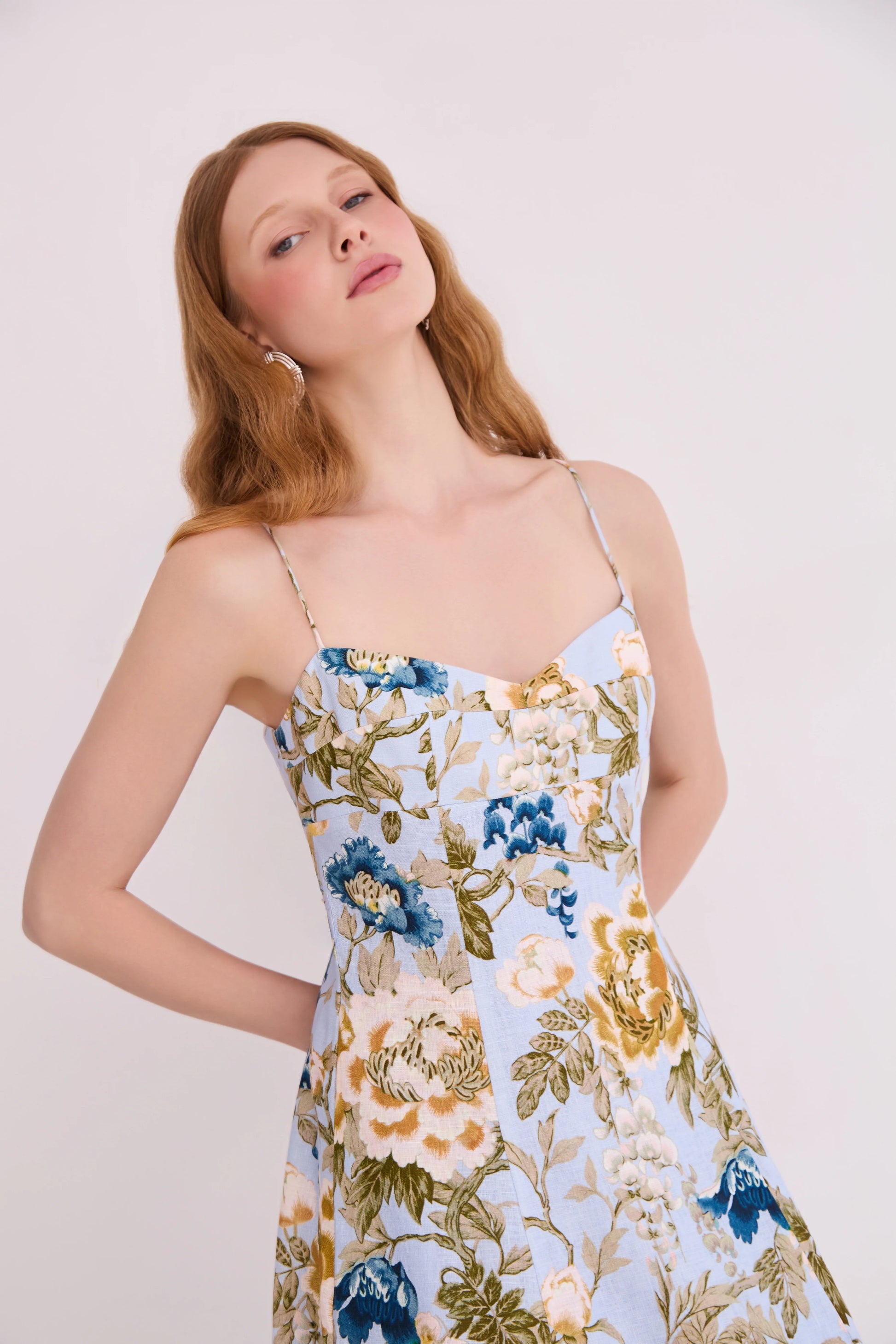 Cara Cara Cherry Dress in Flora Meadow Light Blue