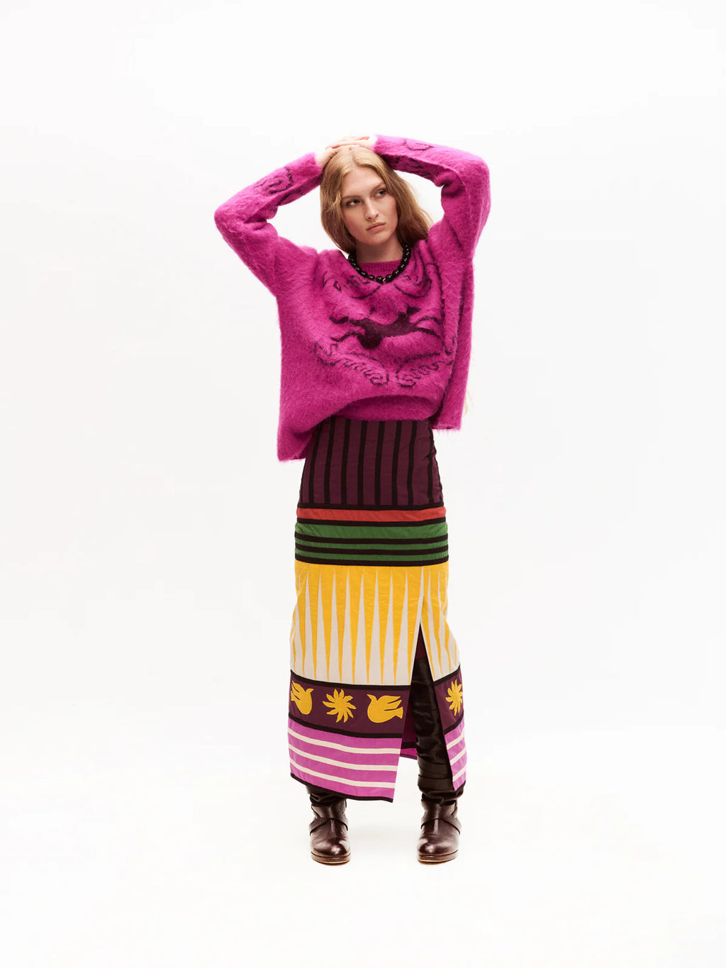 Carolina K Folklore Sweater in Fuscia Bordeaux