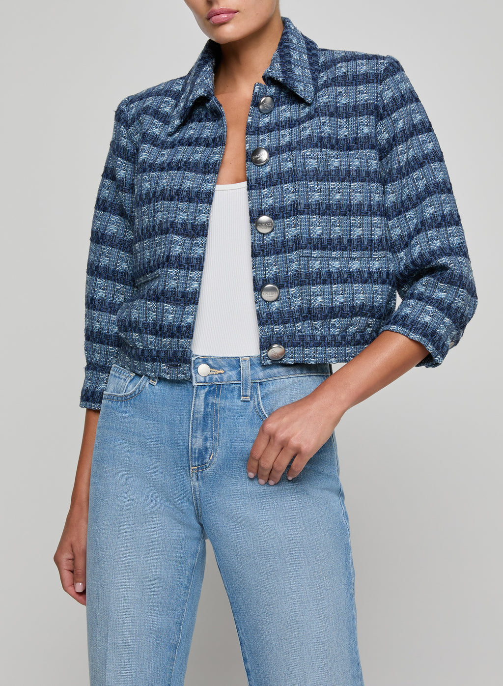 L'AGENCE Jia Crop Jacket in Blue Multi Stripe