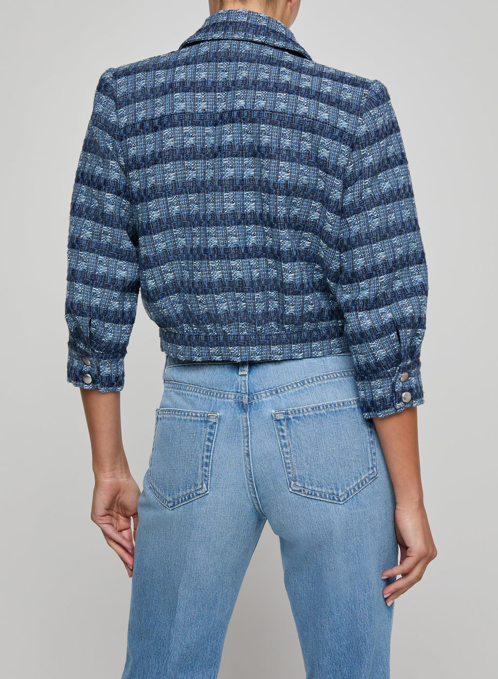 L'AGENCE Jia Crop Jacket in Blue Multi Stripe