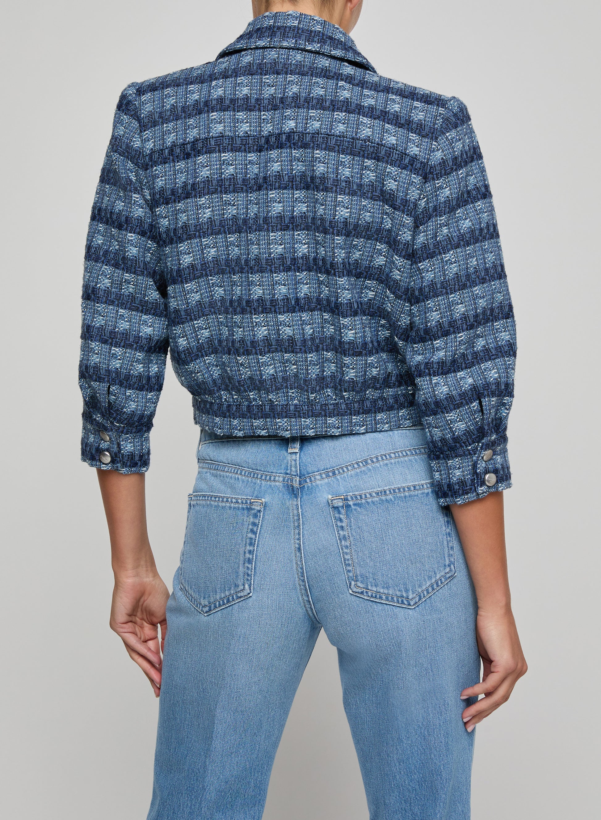 L'AGENCE Jia Crop Jacket in Blue Multi Stripe
