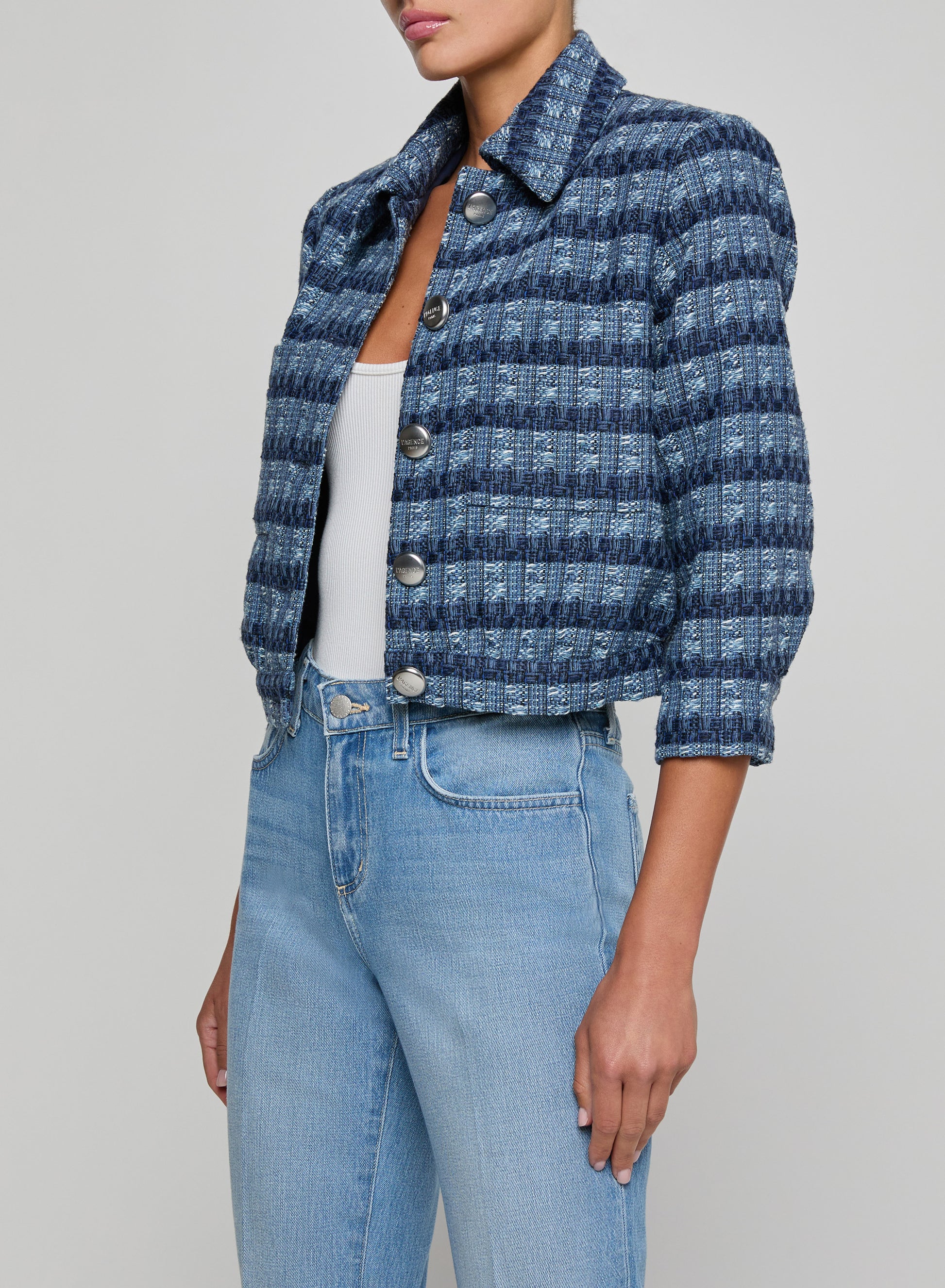L'AGENCE Jia Crop Jacket in Blue Multi Stripe