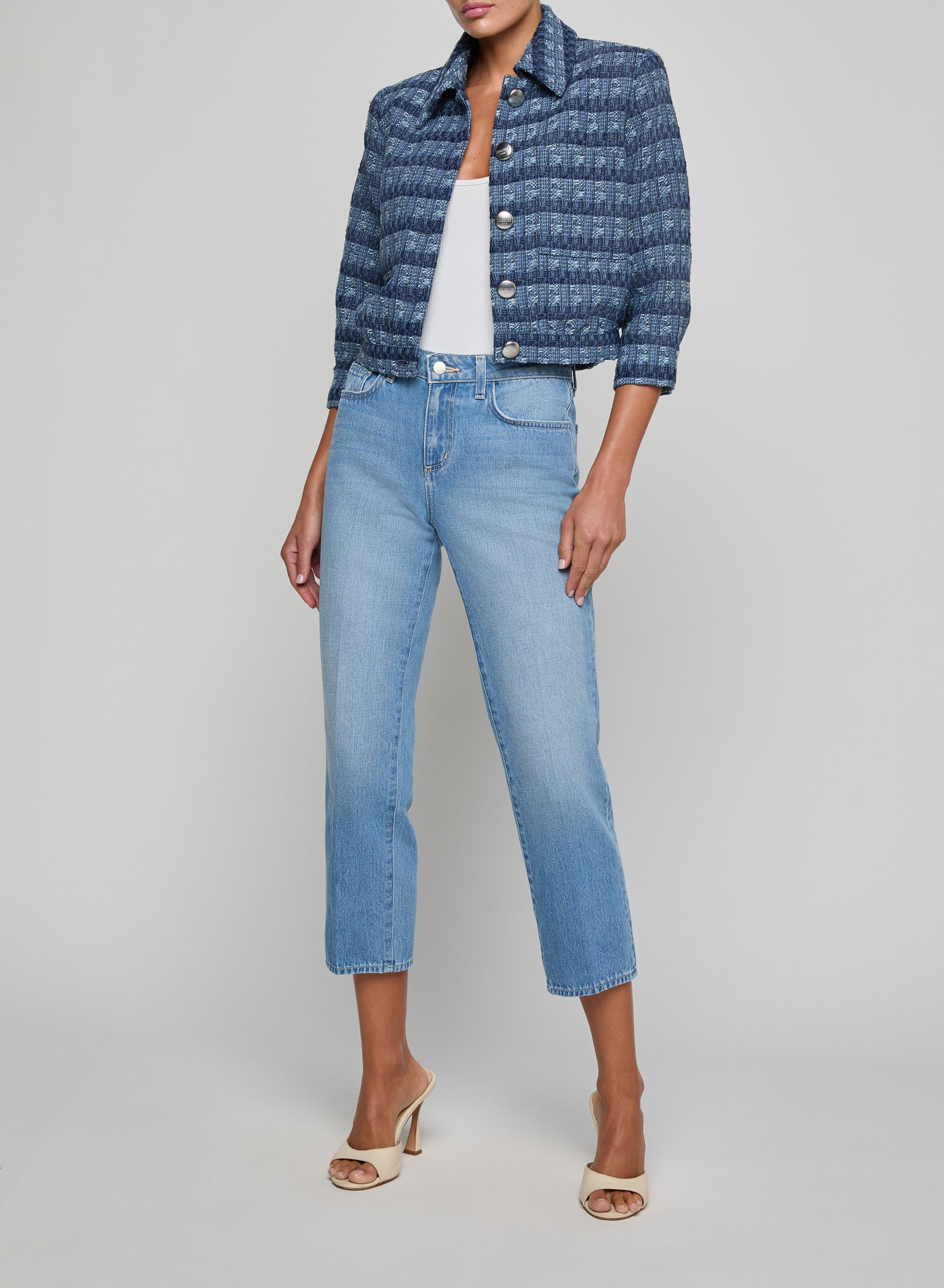 L'AGENCE Jia Crop Jacket in Blue Multi Stripe