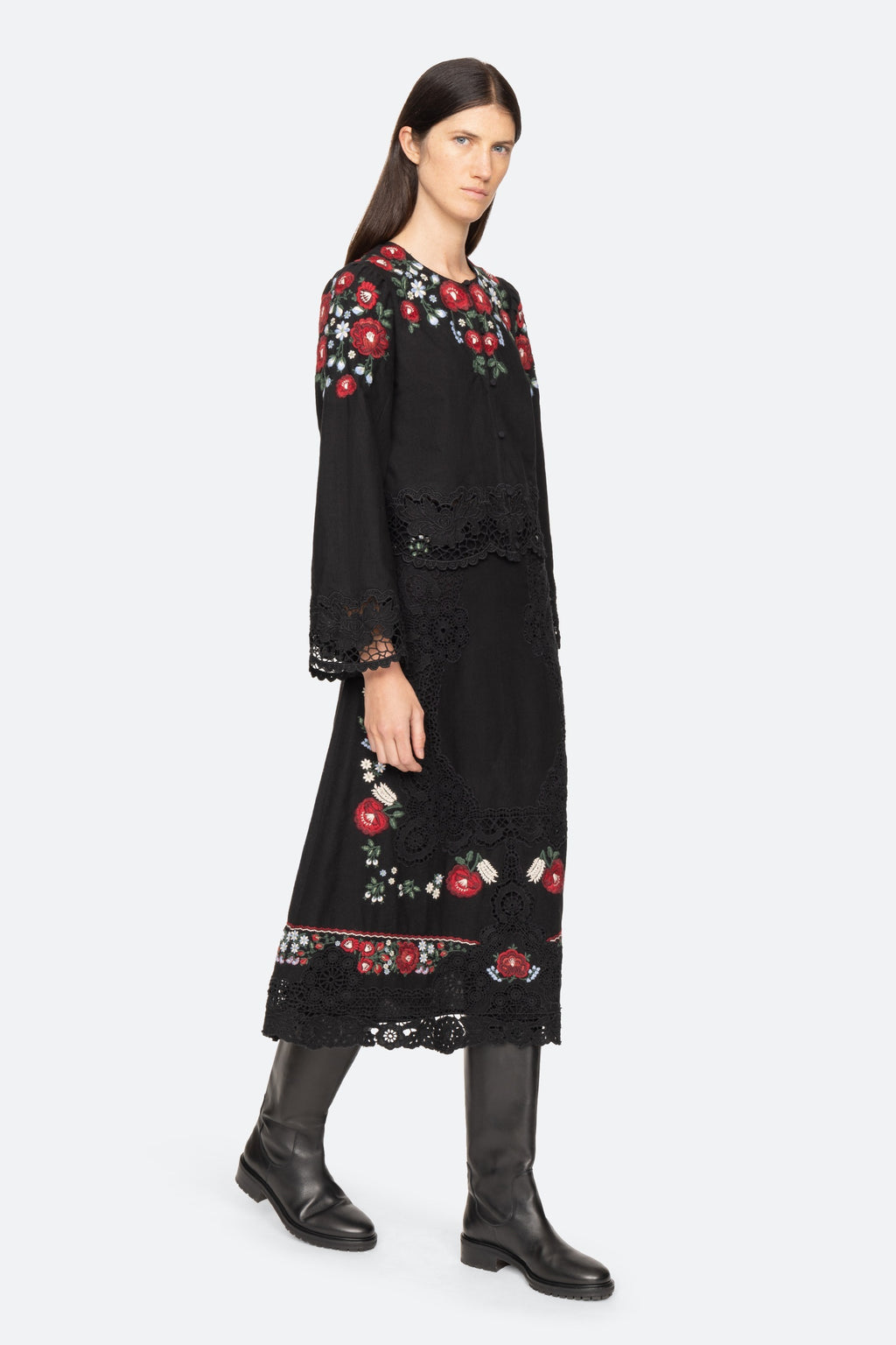 Sea New York Rosaline Embroidery Long Sleeve Button-Up Top