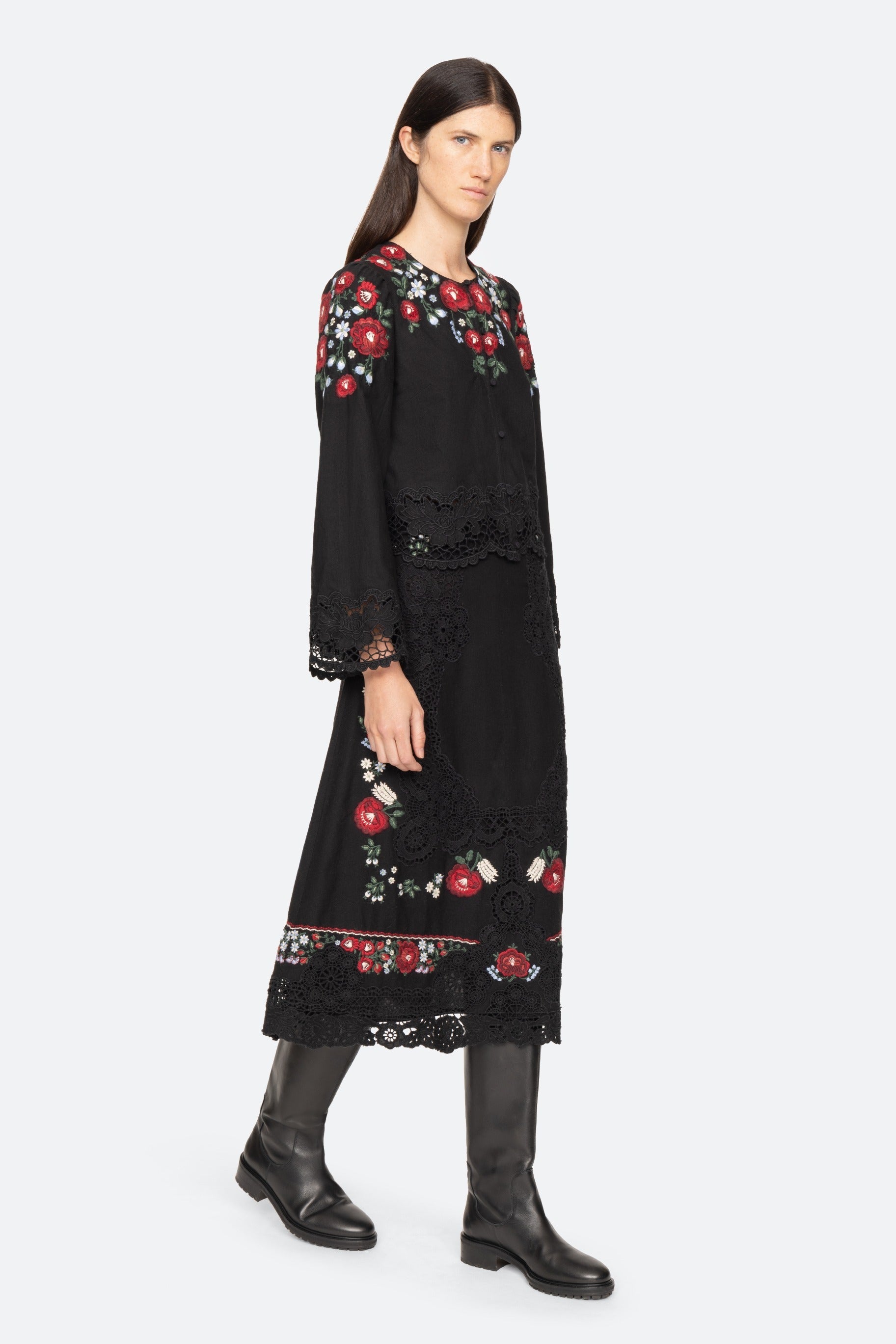 Sea New York Rosaline Embroidery Long Sleeve Button-Up Top