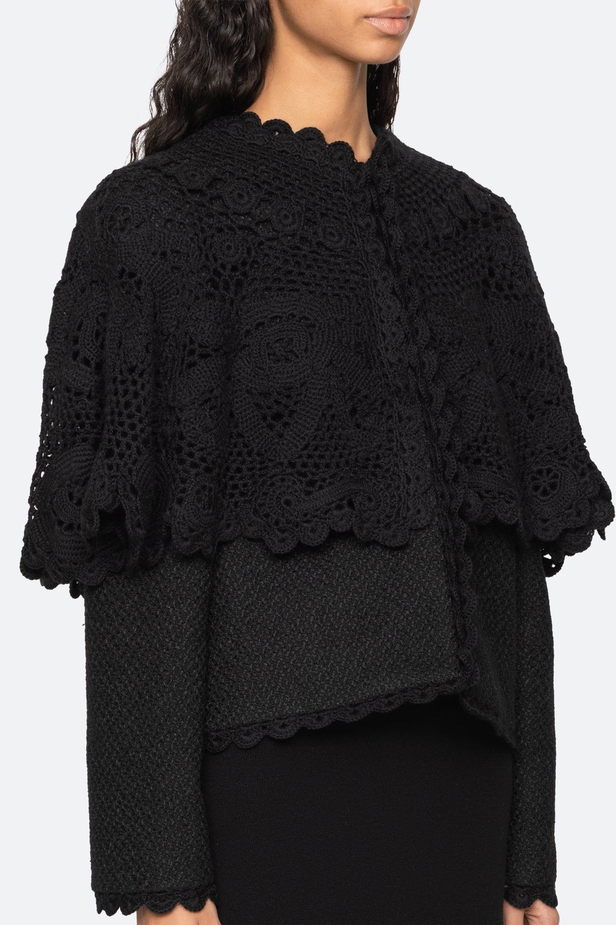Sea New York Wright Knit Cape Jacket in Black