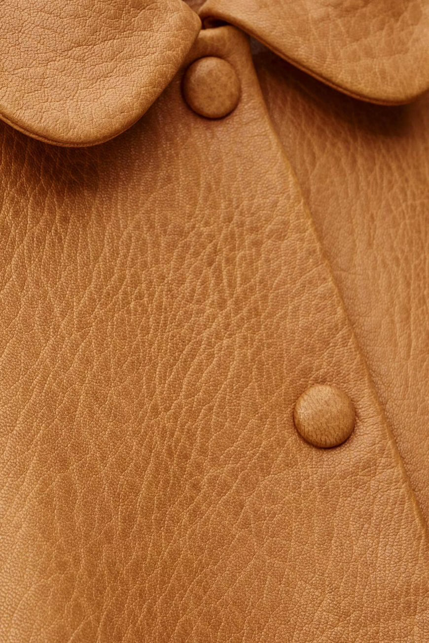 Close-up of brown leather texture with buttons