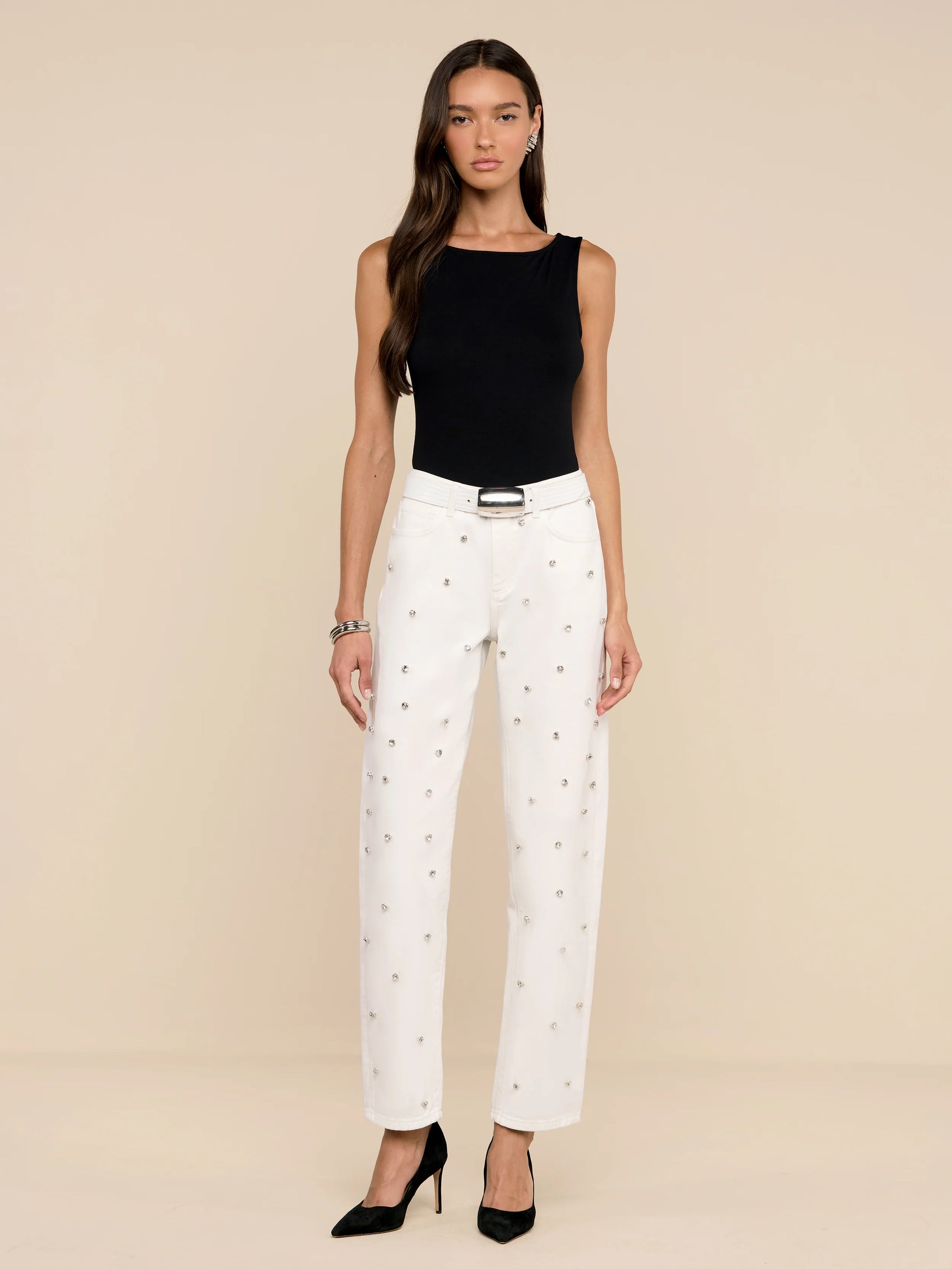 L'AGENCE Bex Embellished Rodeo Jean in Blanc