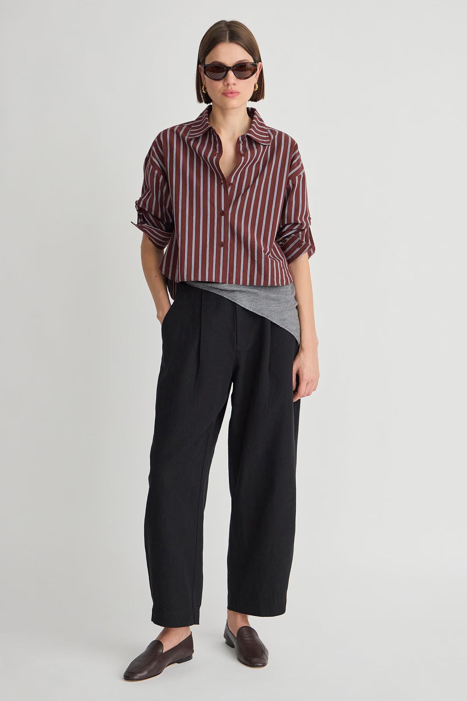 Apiece Apart Cropped Isolde Button Down in Spice Multi Stripe