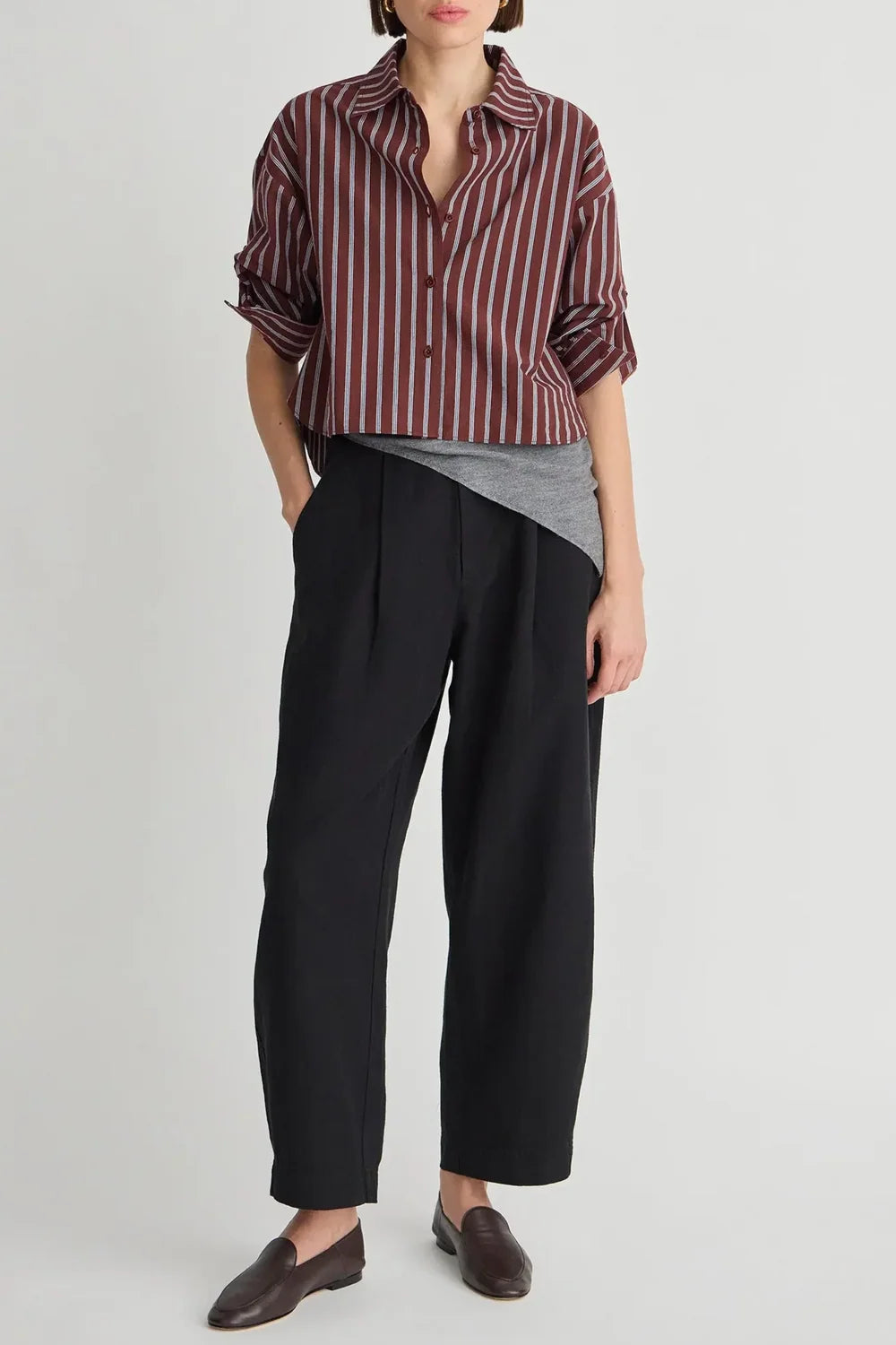 Apiece Apart Cropped Isolde Button Down in Spice Multi Stripe
