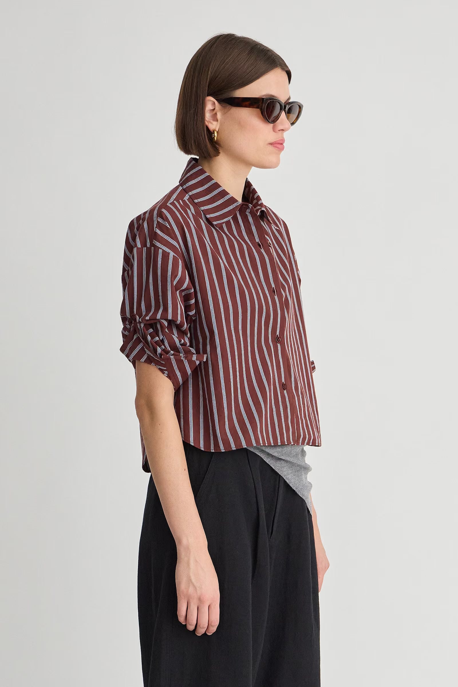 Apiece Apart Cropped Isolde Button Down in Spice Multi Stripe