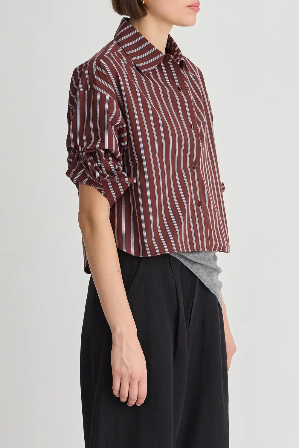 Apiece Apart Cropped Isolde Button Down in Spice Multi Stripe