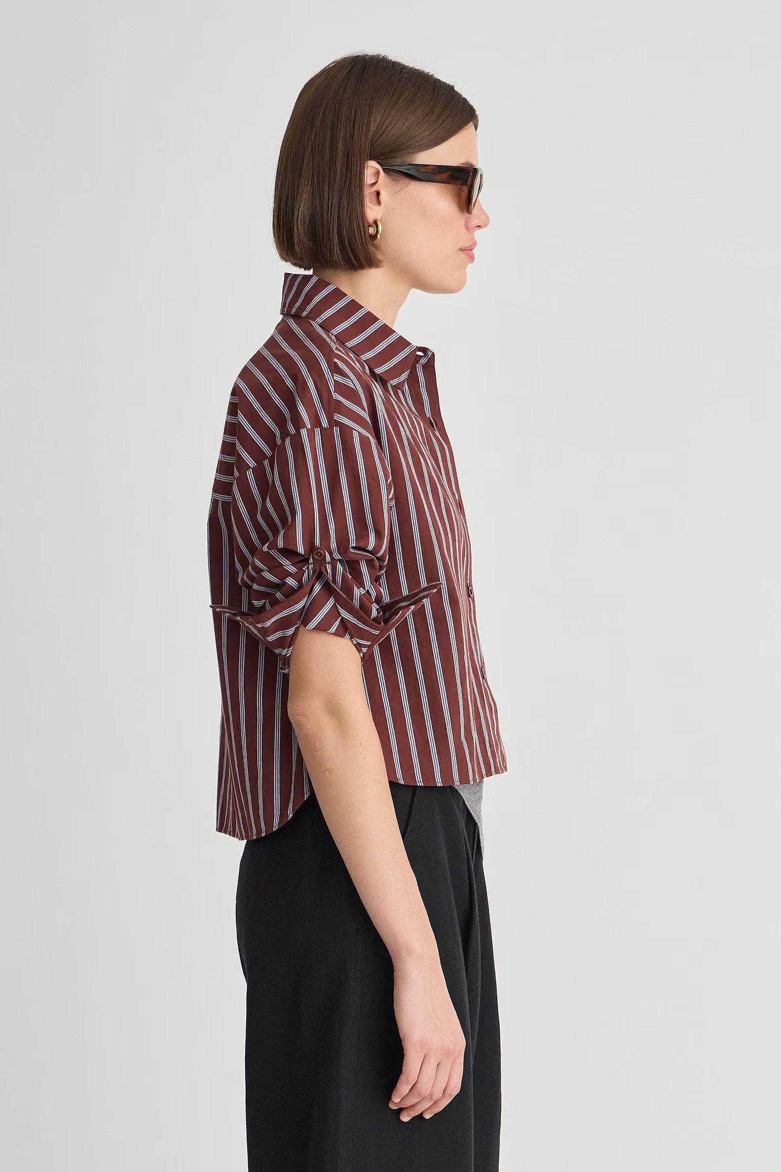 Apiece Apart Cropped Isolde Button Down in Spice Multi Stripe