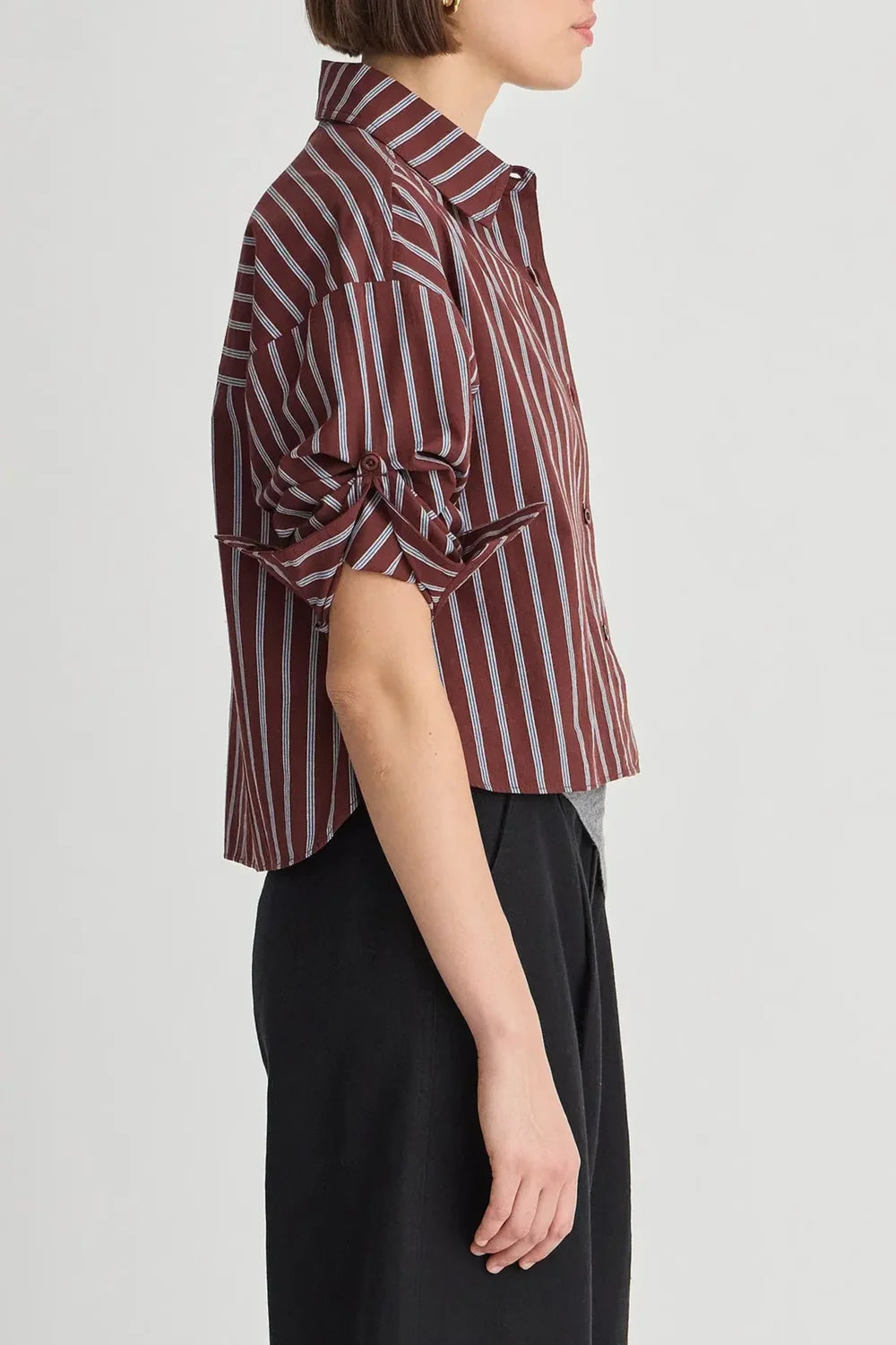 Apiece Apart Cropped Isolde Button Down in Spice Multi Stripe