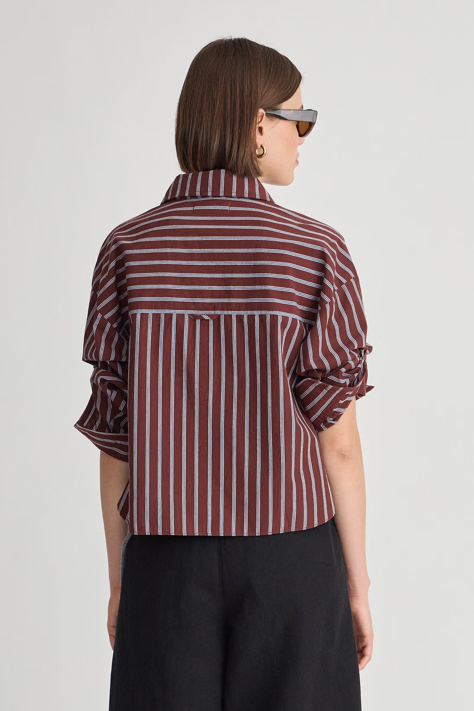 Apiece Apart Cropped Isolde Button Down in Spice Multi Stripe