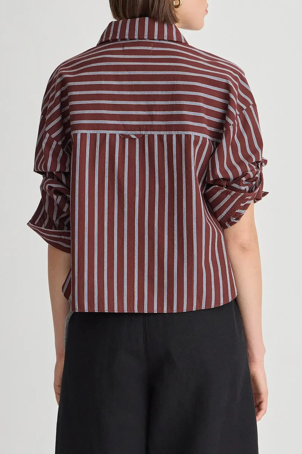Apiece Apart Cropped Isolde Button Down in Spice Multi Stripe