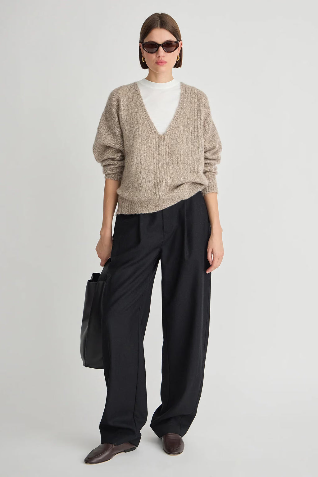 Apiece Apart Softest Silk Cashmere V-Neck Marl in Jute Marl