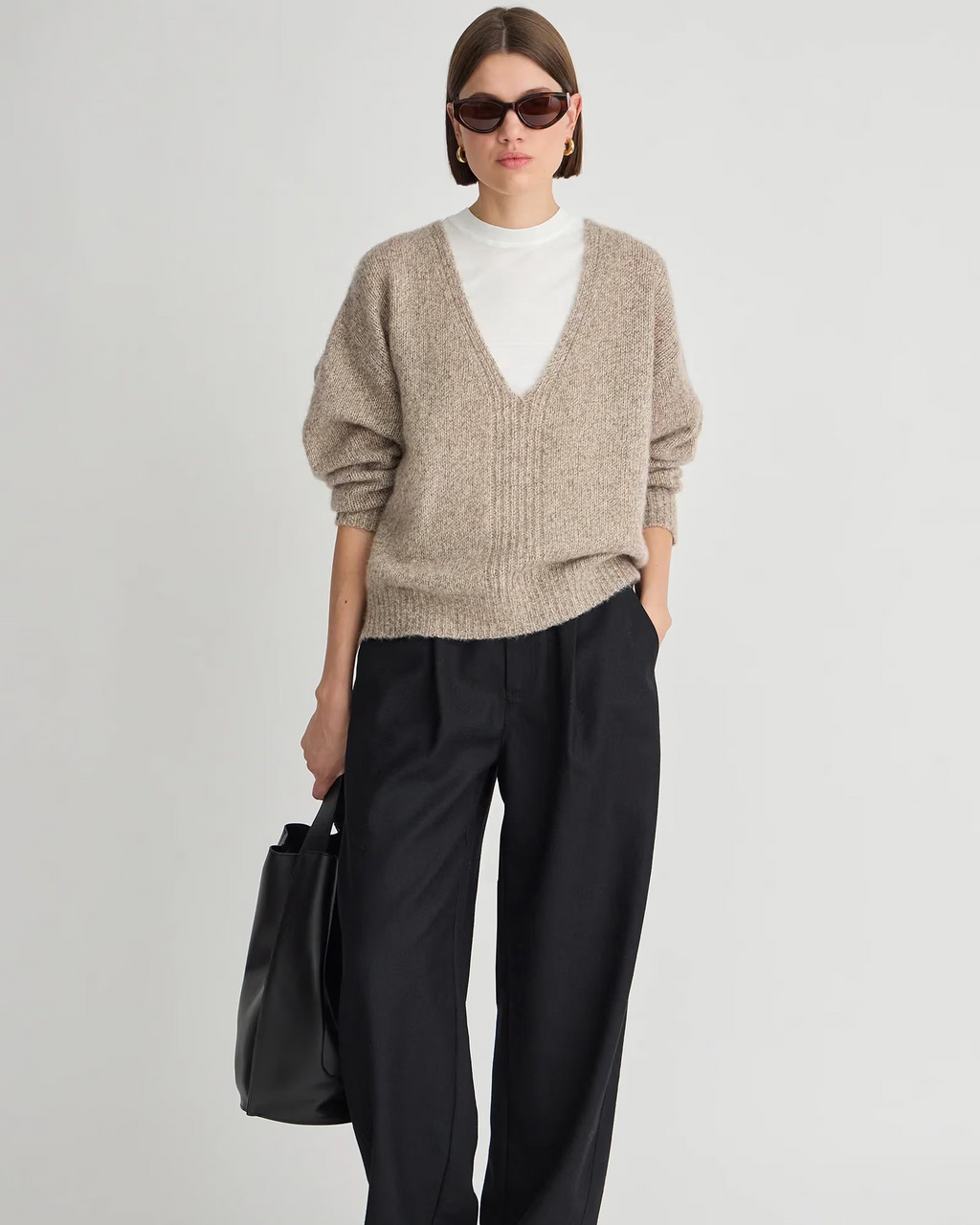 Apiece Apart Softest Silk Cashmere V-Neck Marl in Jute Marl