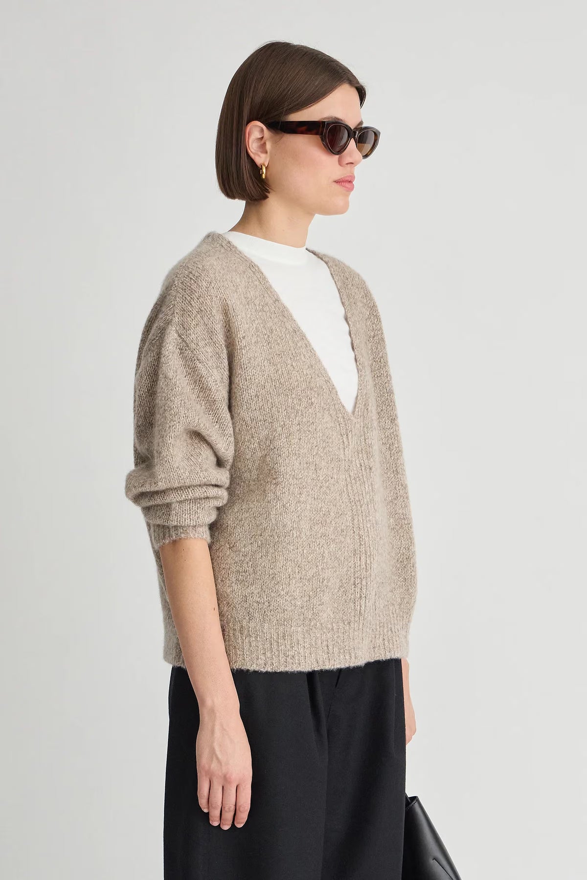 Apiece Apart Softest Silk Cashmere V-Neck Marl in Jute Marl