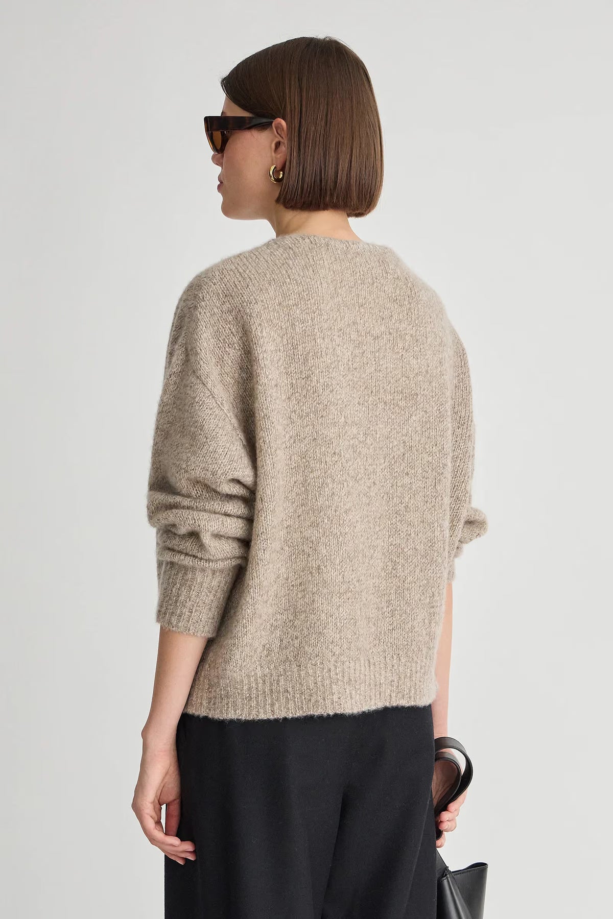 Apiece Apart Softest Silk Cashmere V-Neck Marl in Jute Marl