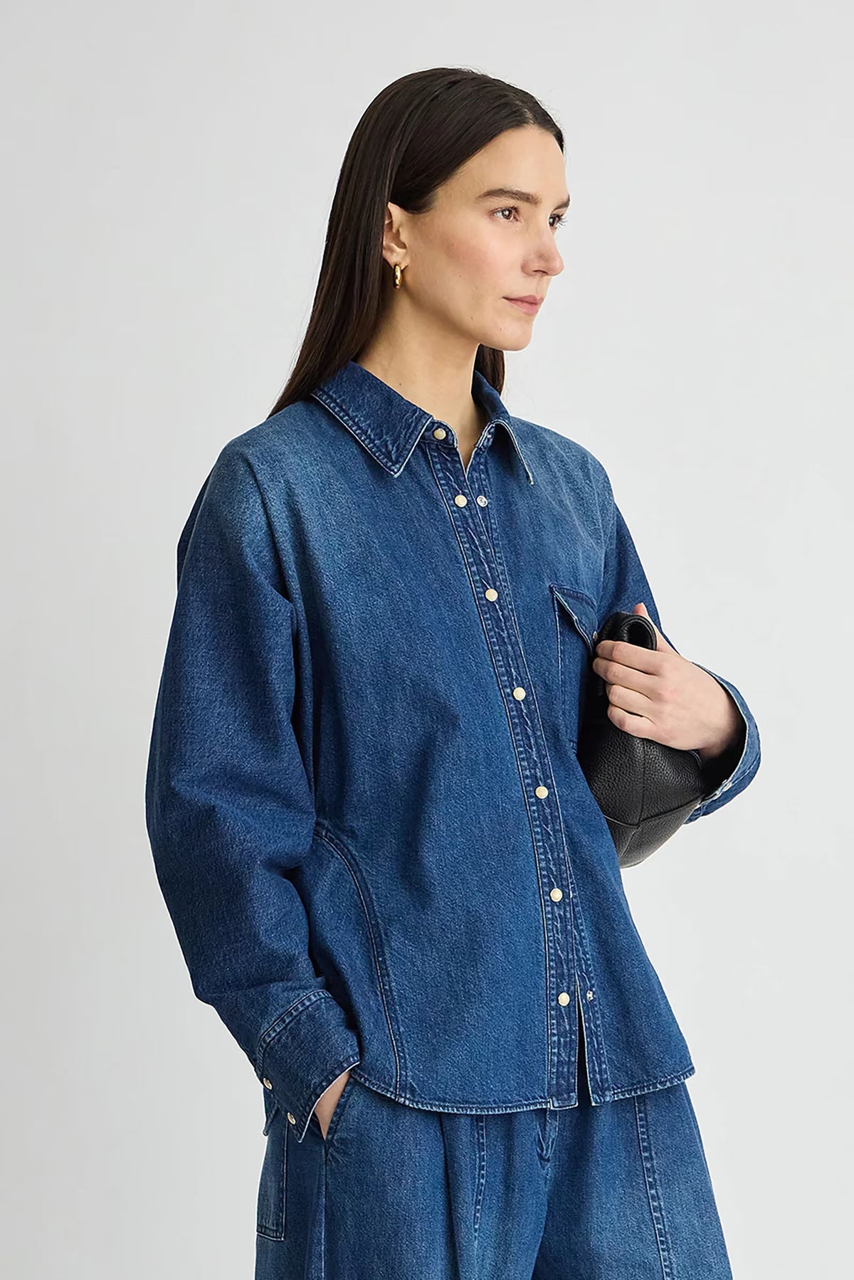 Apiece Apart Anni Denim Button Up Shirt in Bluey