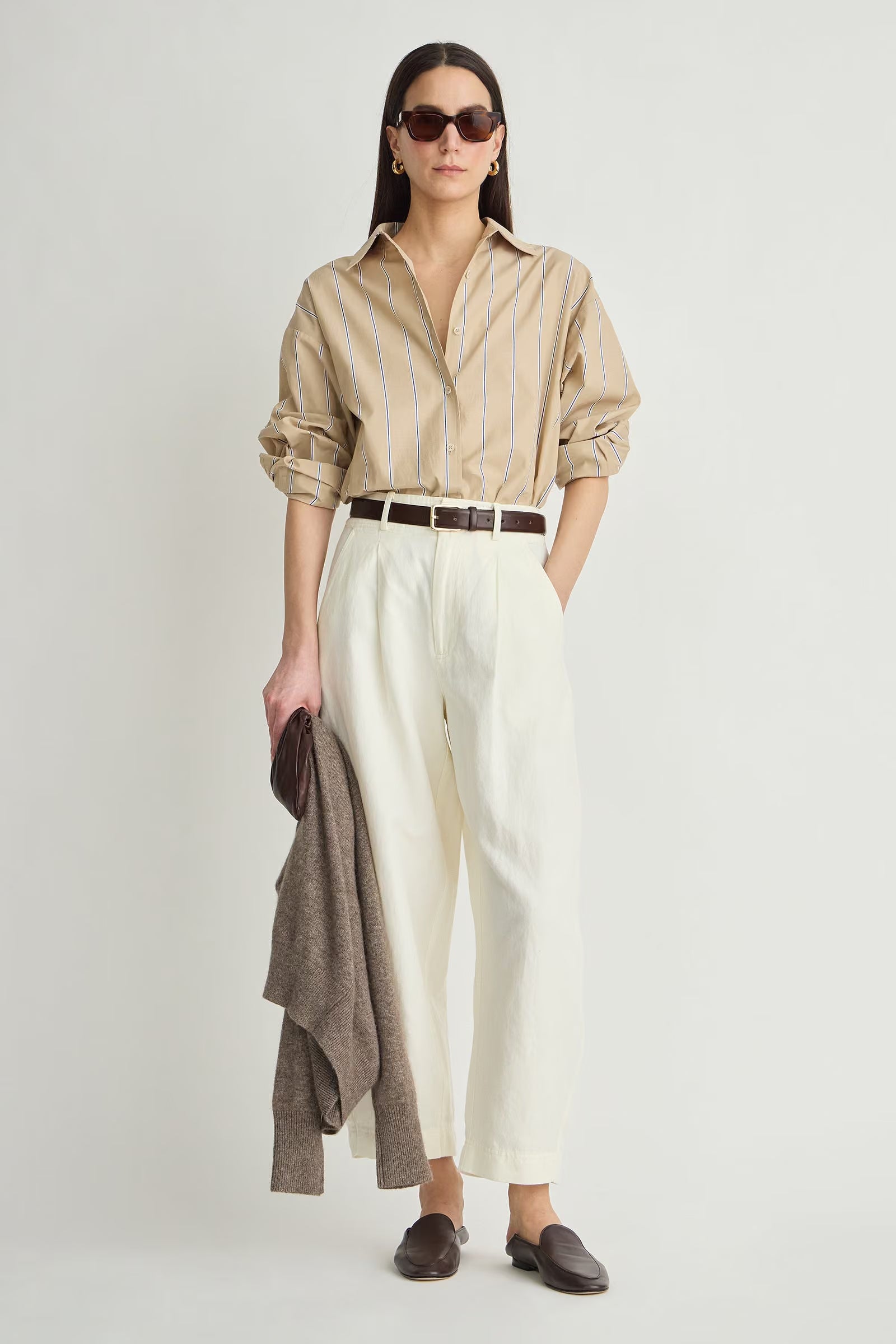 Apiece Apart Isolde Button Down in Sand & Blue Stripe