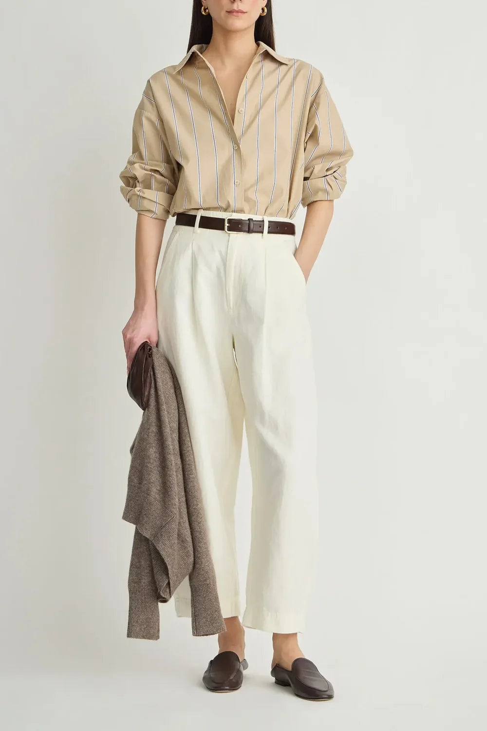 Apiece Apart Isolde Button Down in Sand & Blue Stripe