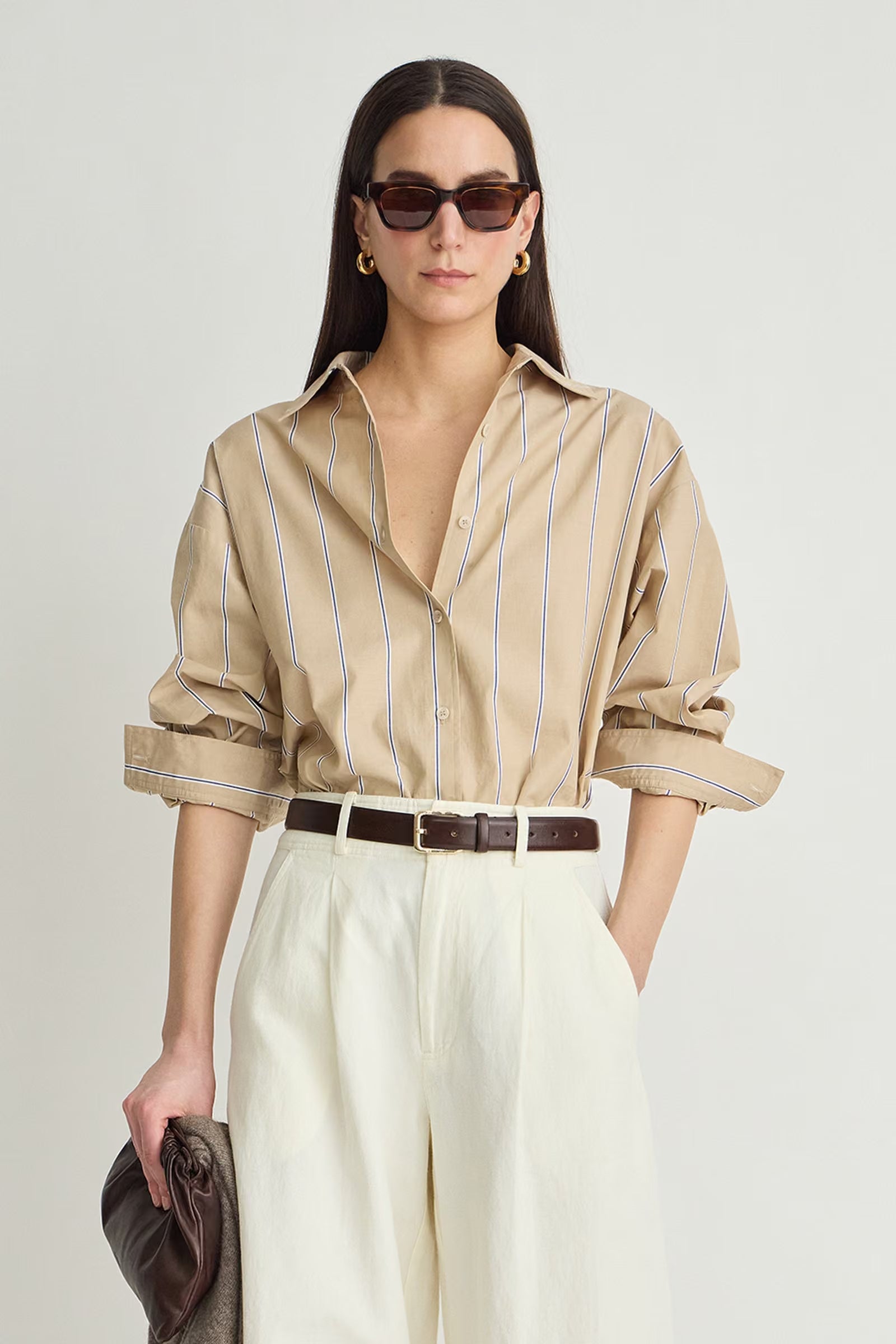 Apiece Apart Isolde Button Down in Sand & Blue Stripe