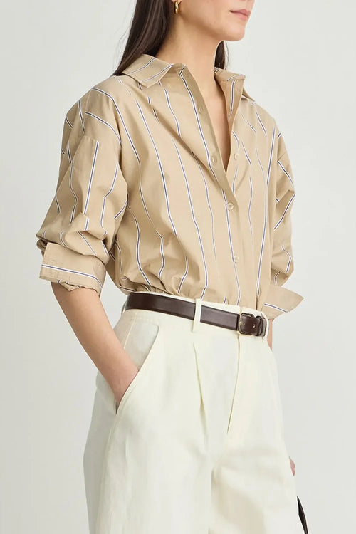 Apiece Apart Isolde Button Down in Sand & Blue Stripe