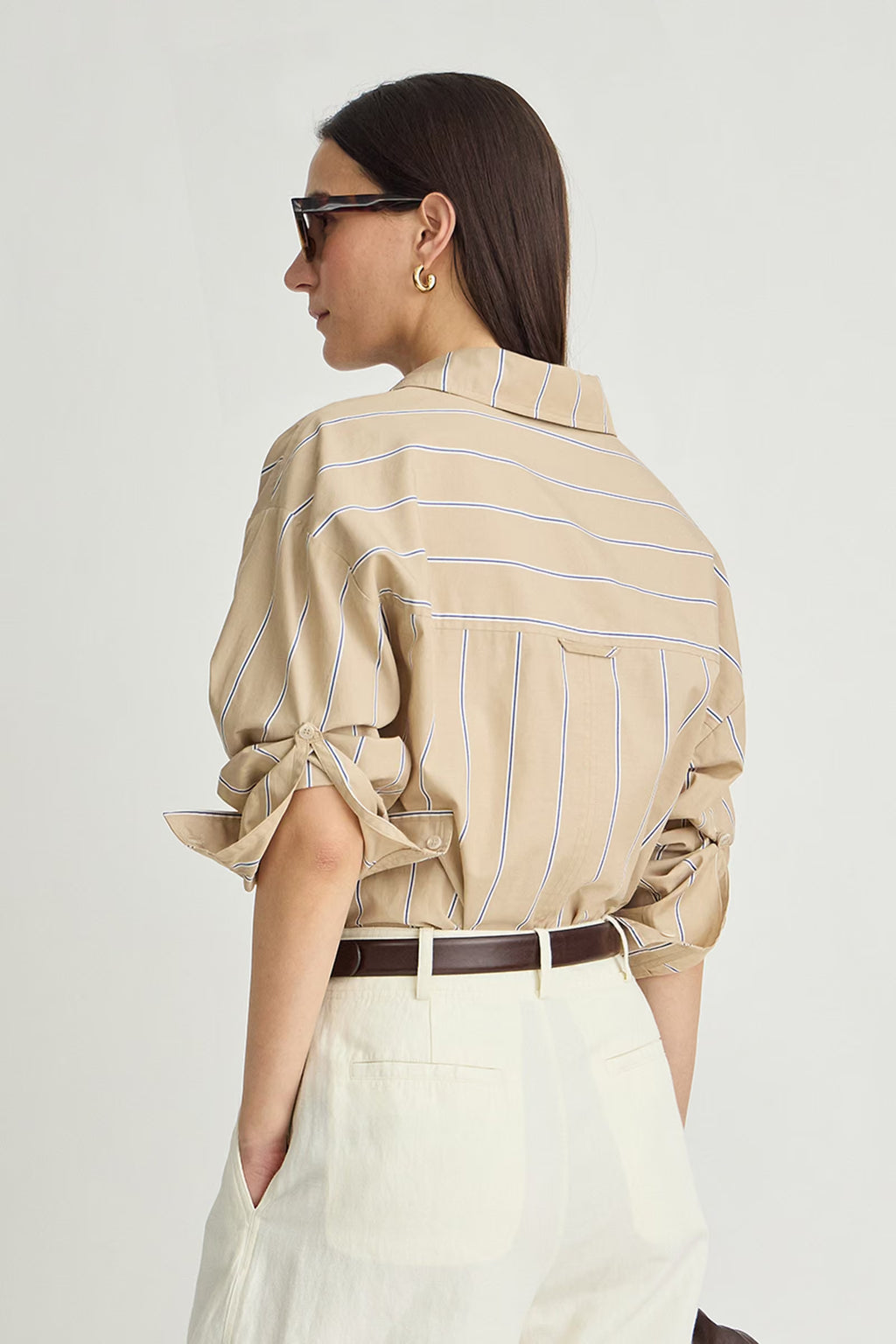 Apiece Apart Isolde Button Down in Sand & Blue Stripe